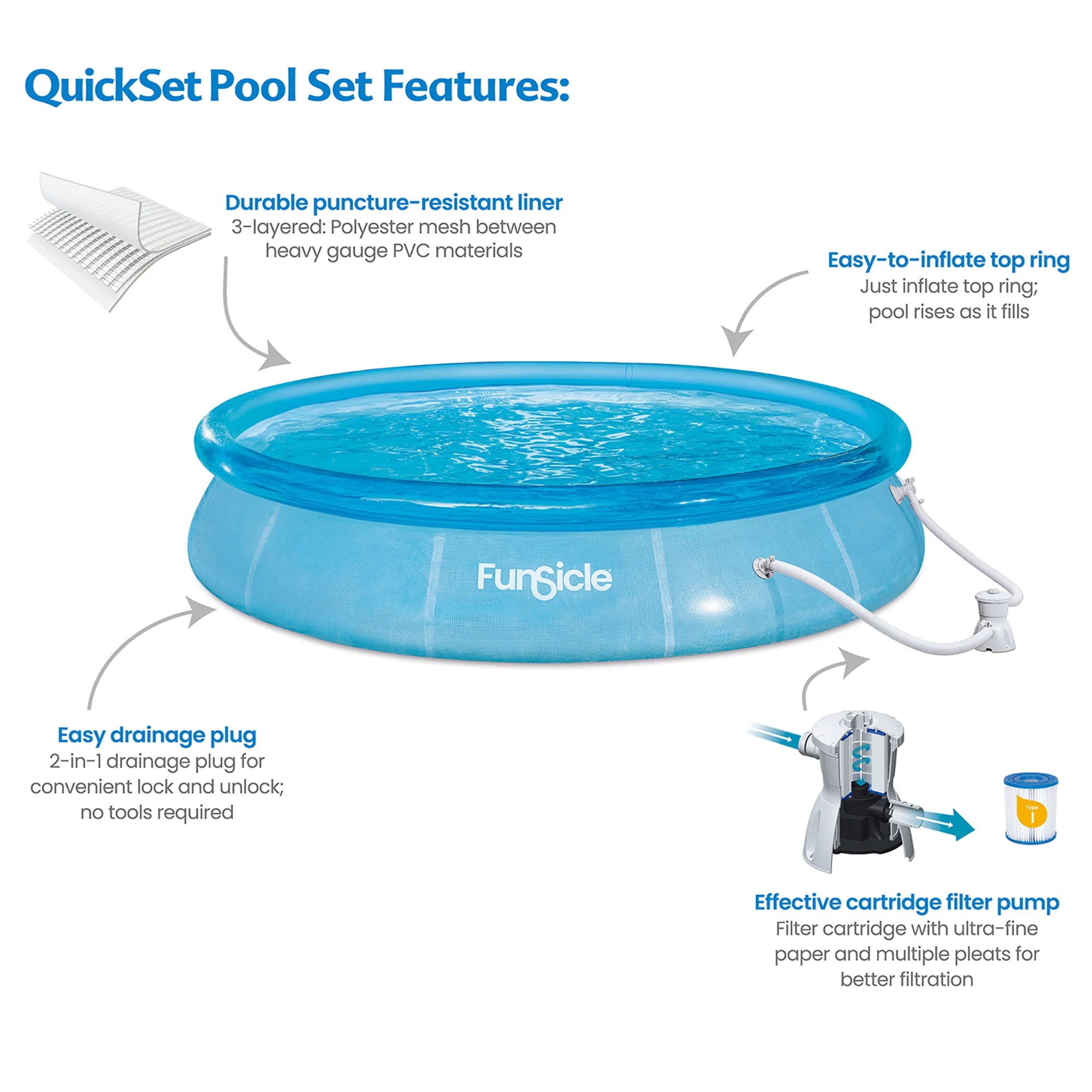 Funsicle 36” SureStep 3 Stair Pool Ladder w/ 12' x 30" QuickSet Inflatable Pool - Image 5