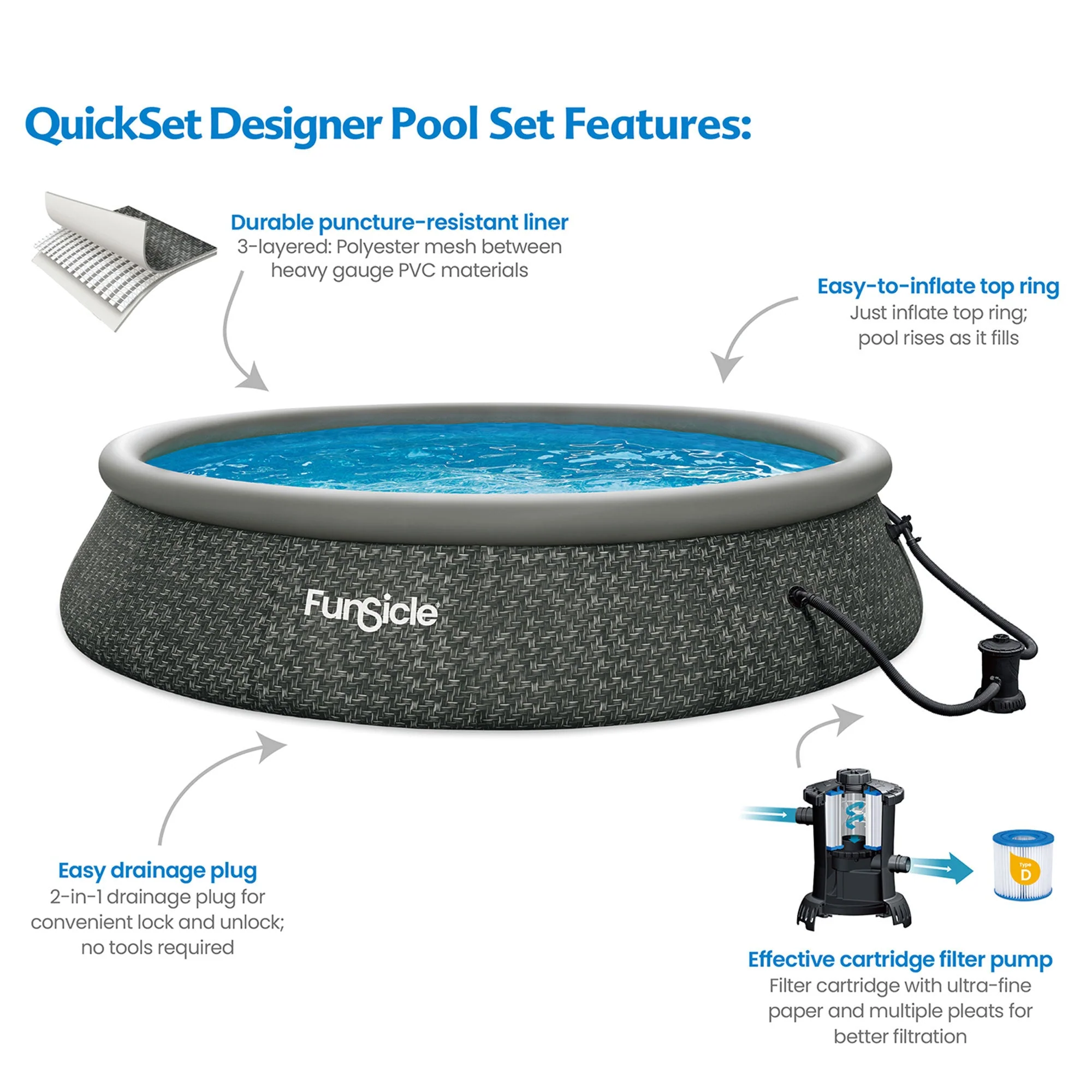 Funsicle 36” SureStep 3 Stair Pool Ladder with 15' x 36" QuickSet Ring Top Pool - Image 6