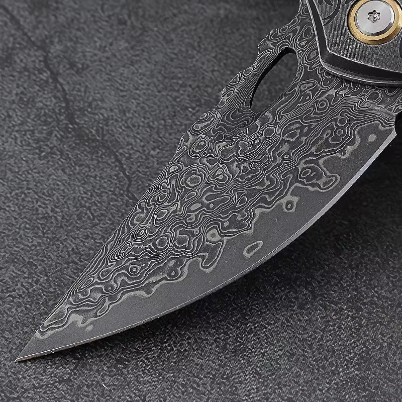 Galaxy Japanese Damascus Folding Pocket Knife with Maple Burl Wood Handle - Image 6