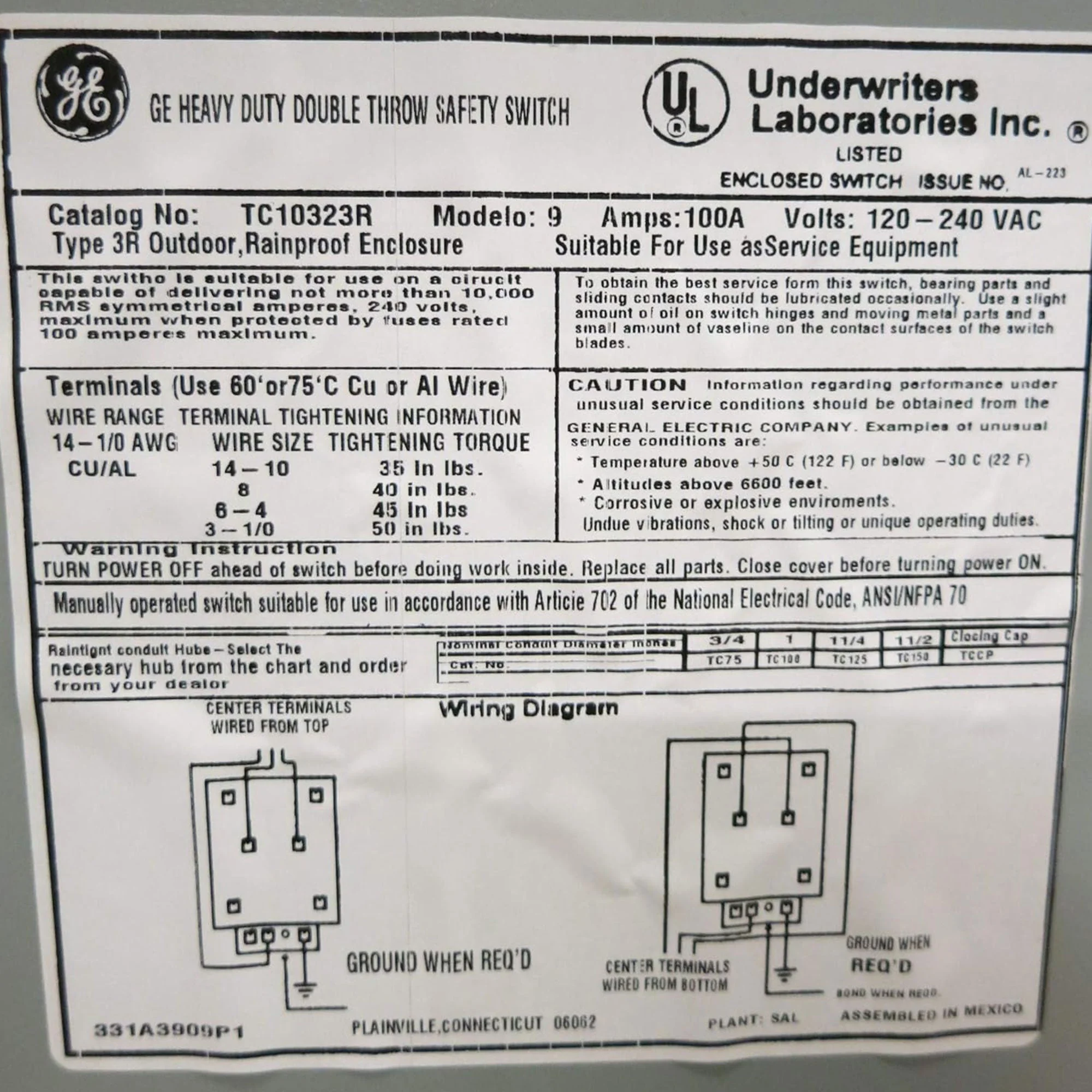 GE Outdoor Double Pole Double Throw Safety Switch, 100 Amp, Manual Disconnect - Image 2