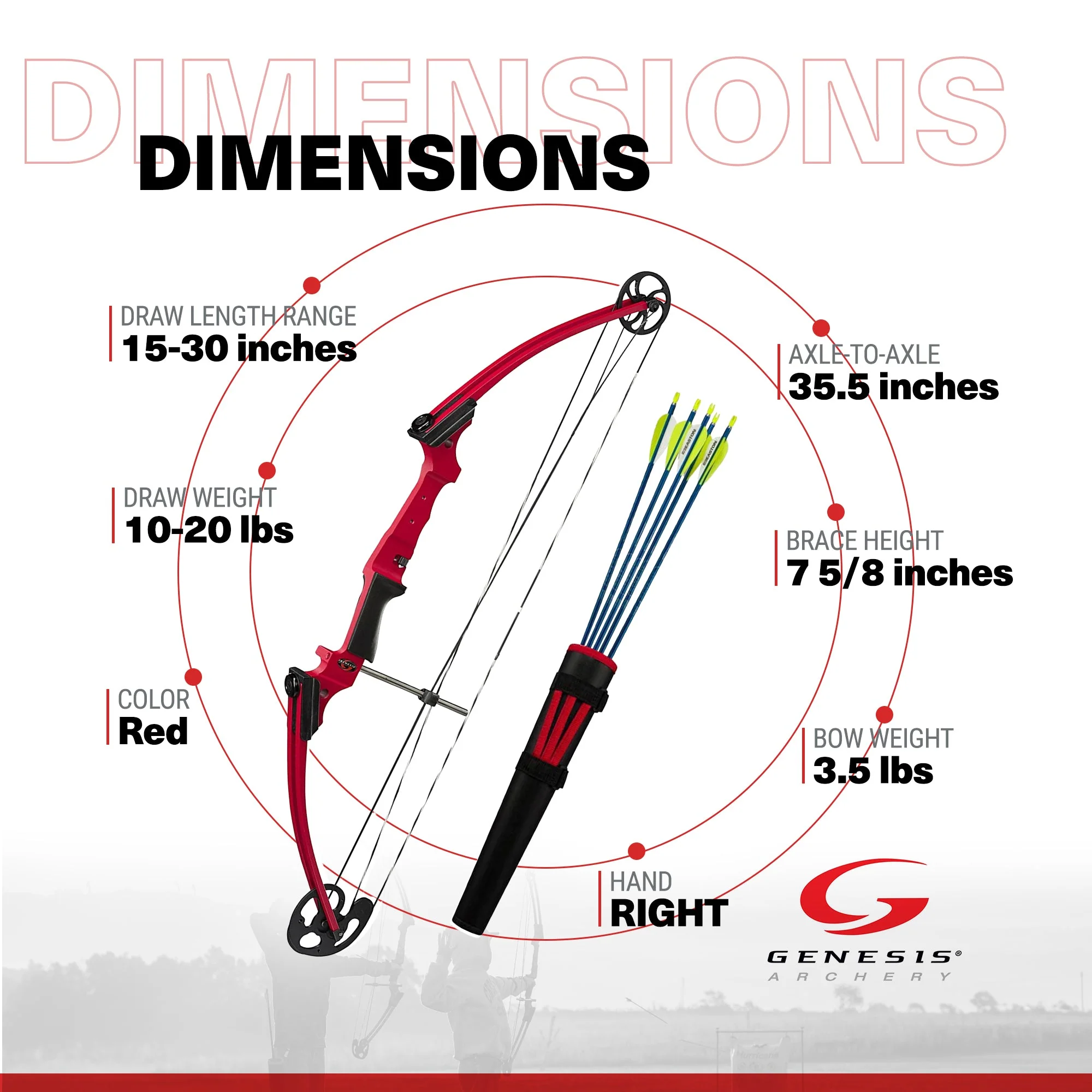 Genesis Original Archery Compound Bow, Adjustable Size, Draw Hand-Right, Red - Image 2