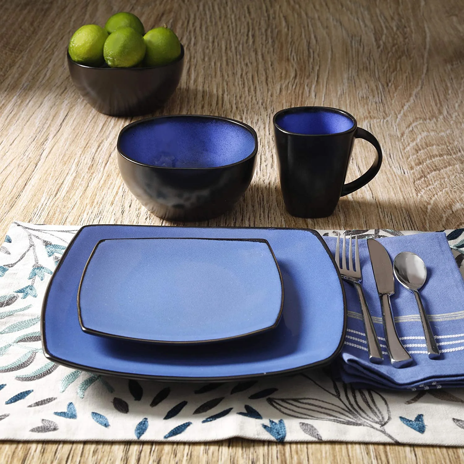 Gibson Elite Soho Lounge 16 Piece Plates, Bowls, & Mugs Dinnerware Set, Blue - Image 4