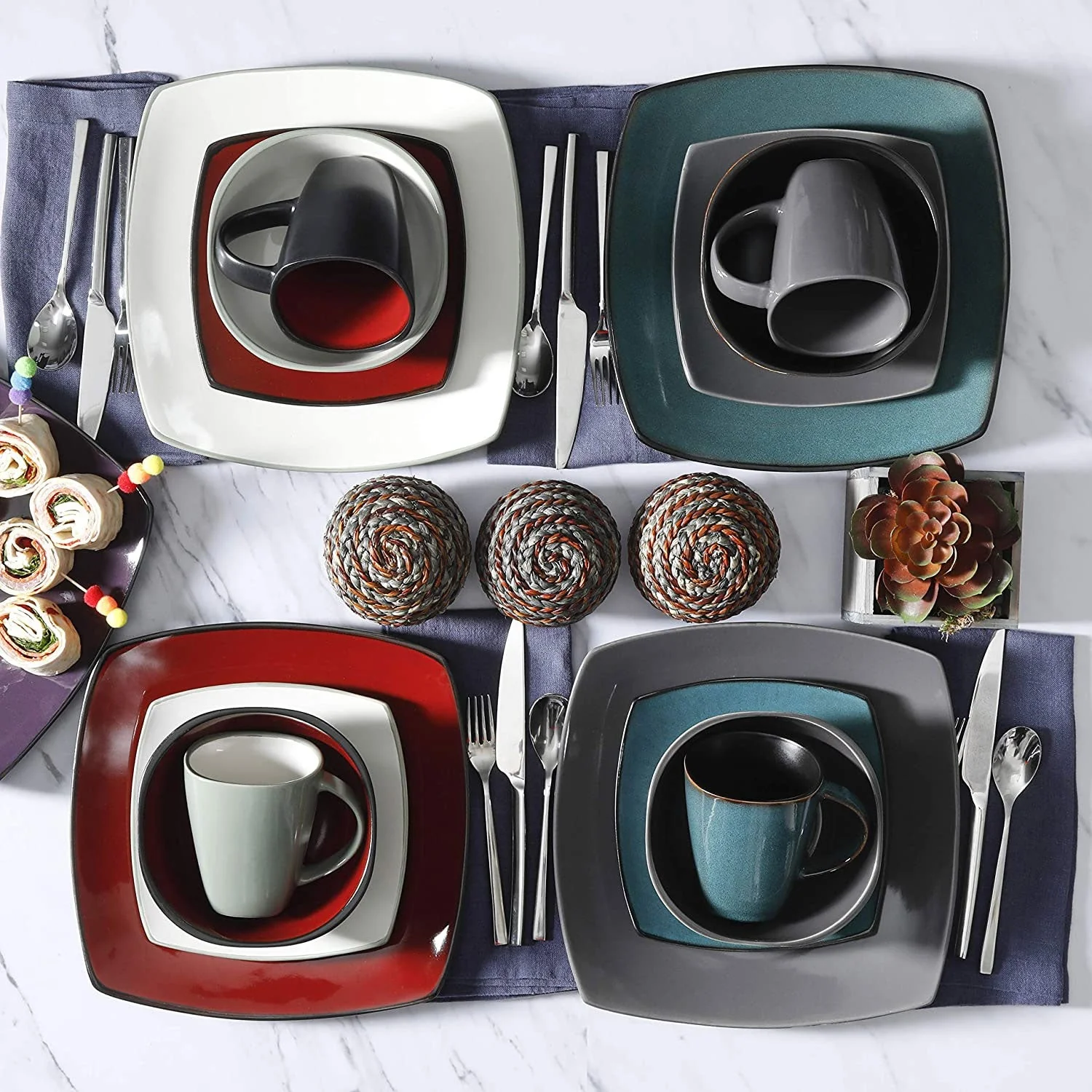 Gibson Elite Soho Lounge 16 Piece Plates, Bowls, & Mugs Dinnerware Set, Teal - Image 5