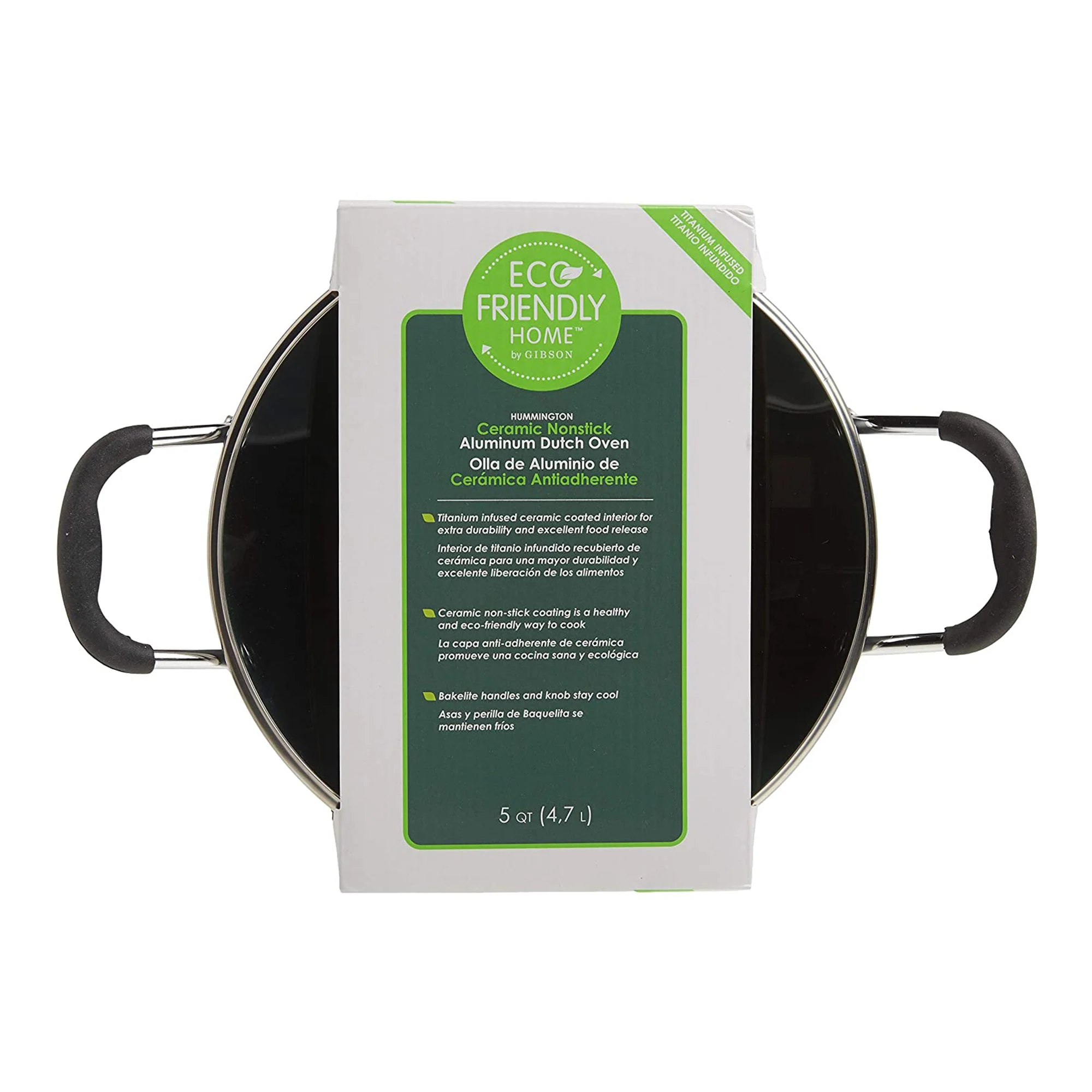 Gibson Hummington Non-Stick Ceramic 5-Quart Dutch Oven with Lid, Grey and Green - Image 4
