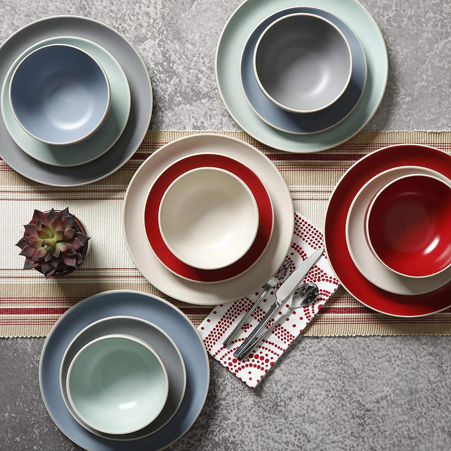 Gibson Rockaway 12 Piece Stoneware Dinnerware Set, Plates & Bowls, Matte Teal - Image 6