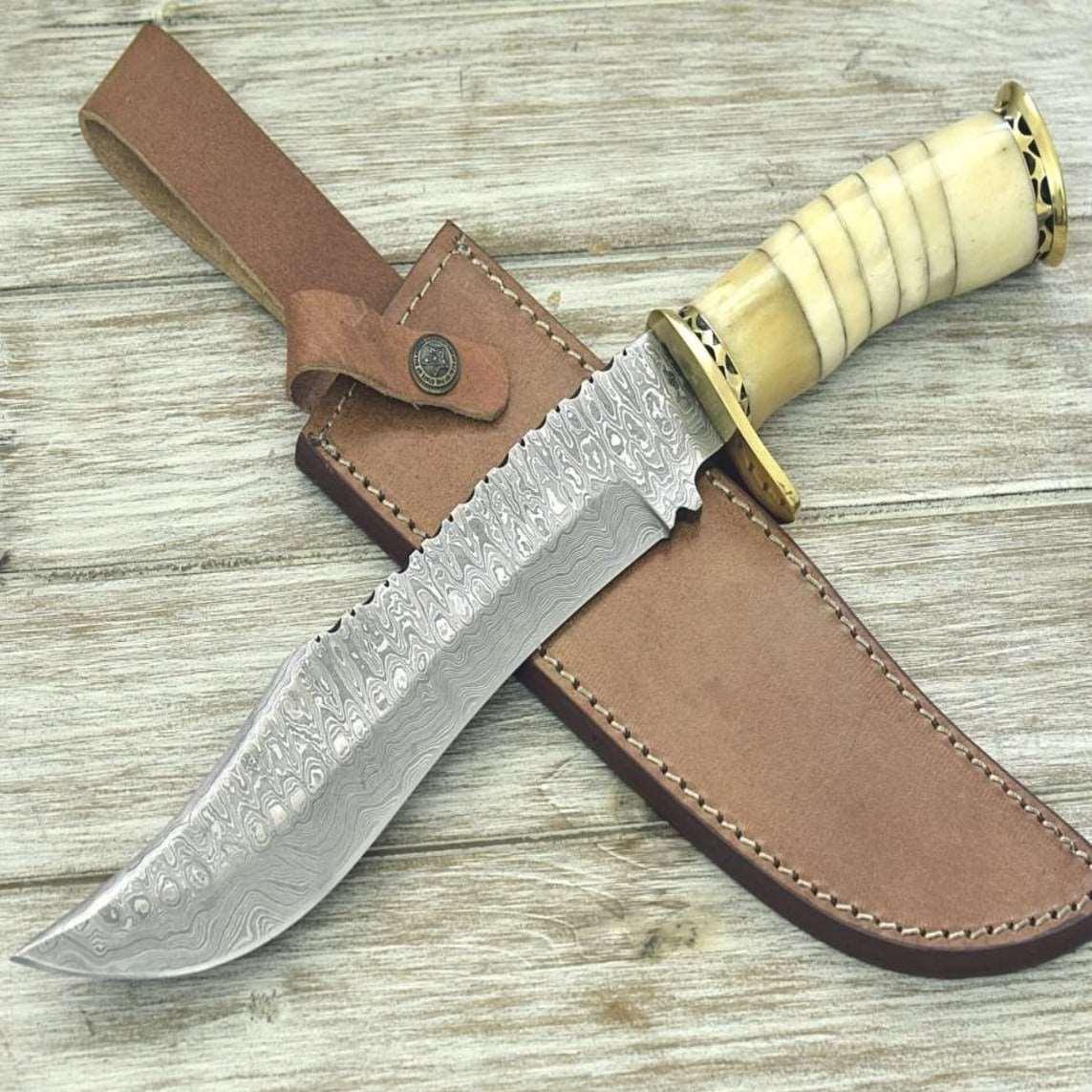 Glimmer - Damascus Bowie Knife with Bone Mosaic Handle - Image 2