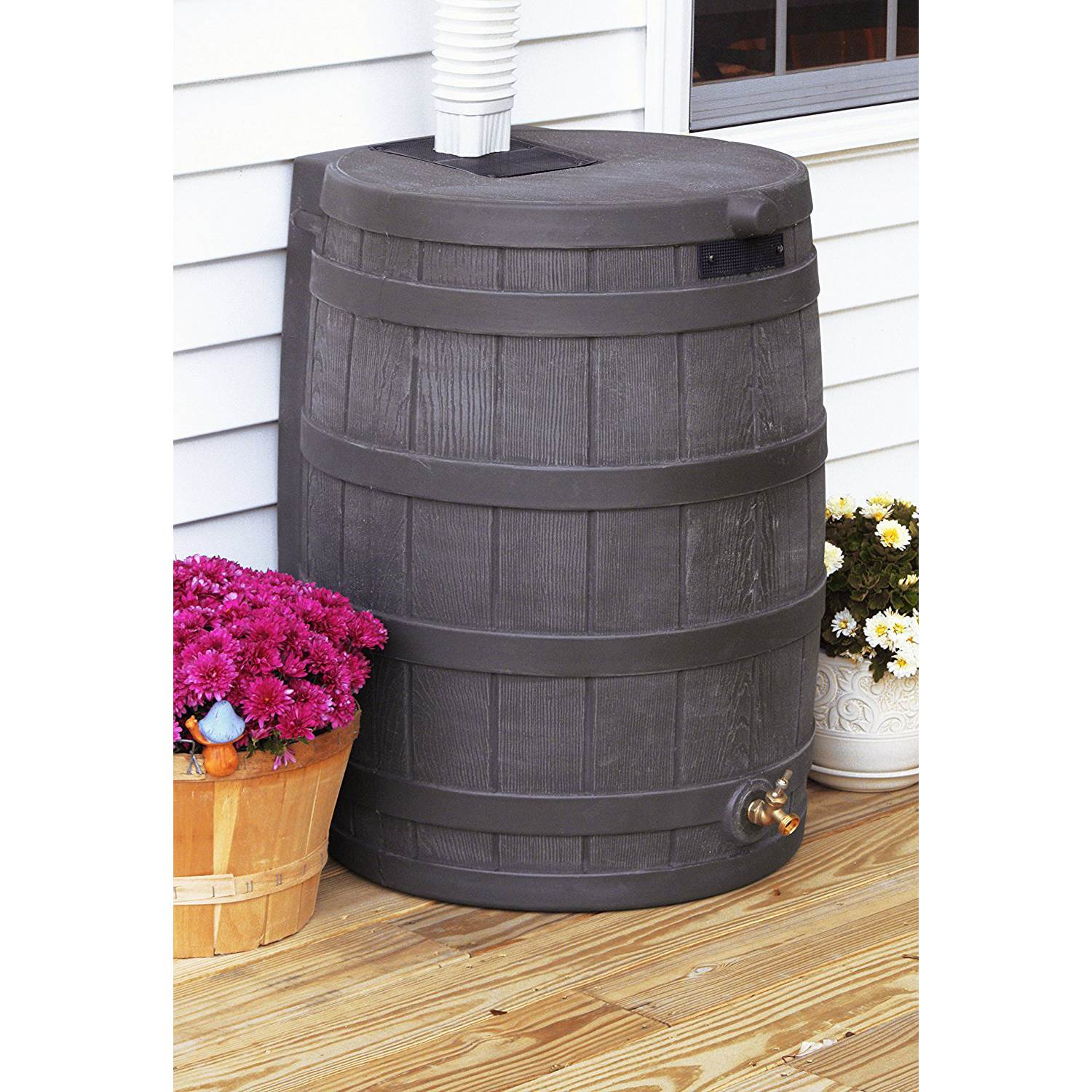 Good Ideas Rain Wizard 50 Gal Plastic Rain Barrel Water Collector, Oak (6 Pack) - Image 3