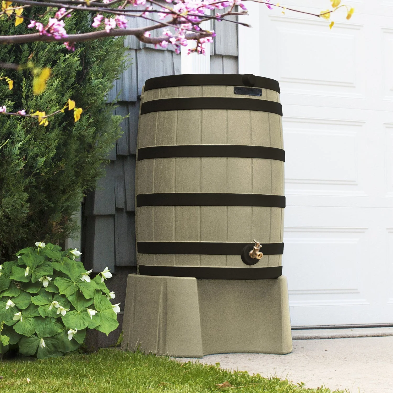 Good Ideas Rain Wizard 50 Gallon Plastic Rain Barrel Water Collector, Khaki - Image 4