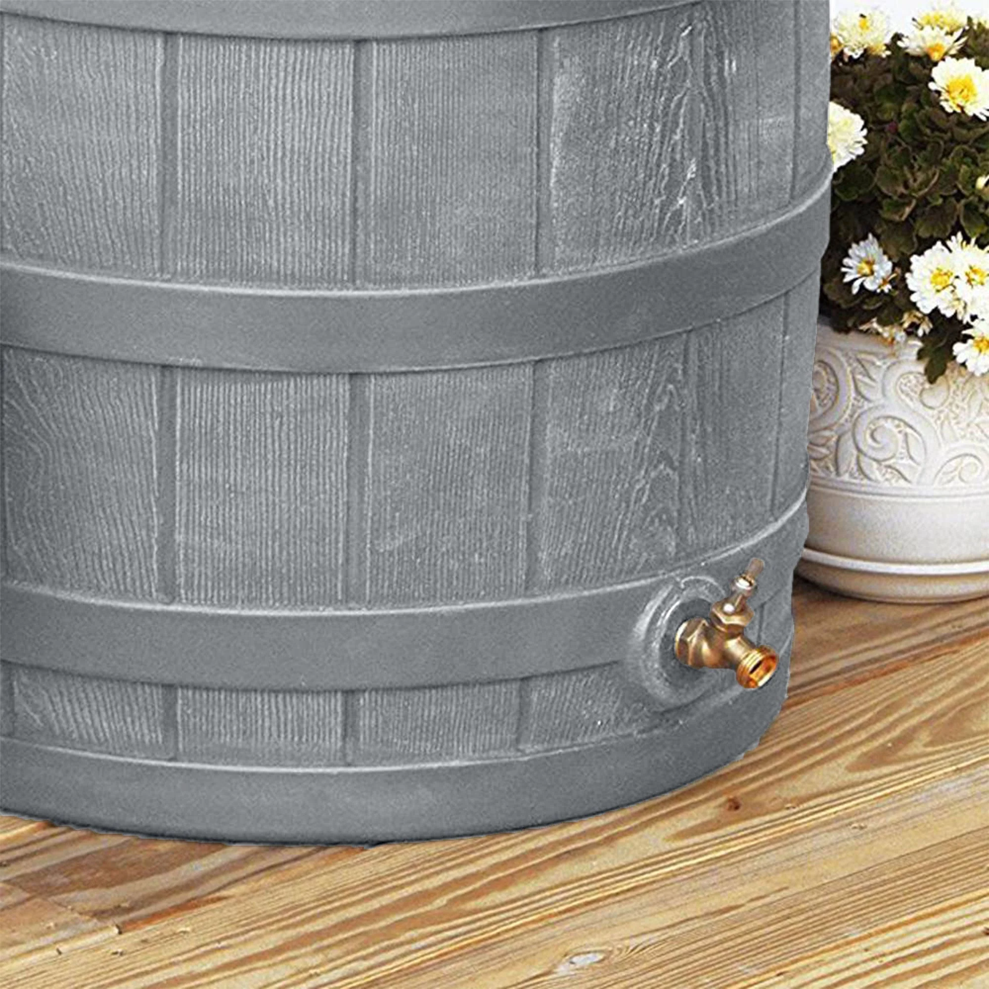 Good Ideas RW50 Rain Wizard 50 Gallon Plastic Rain Barrel Water Collector, Gray - Image 6