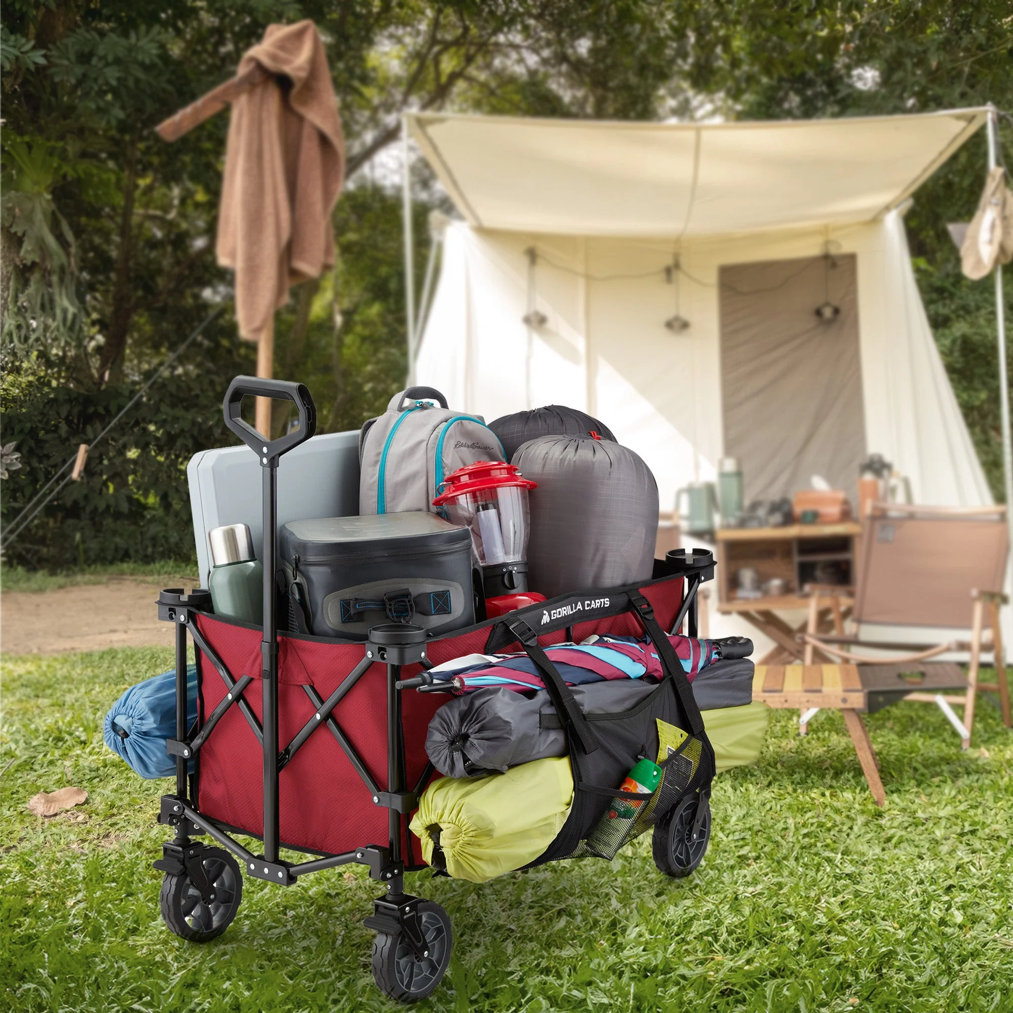 Gorilla Carts 7 Cubic Feet Foldable Utility Beach Wagon with Oversized Bed, Red - Image 5