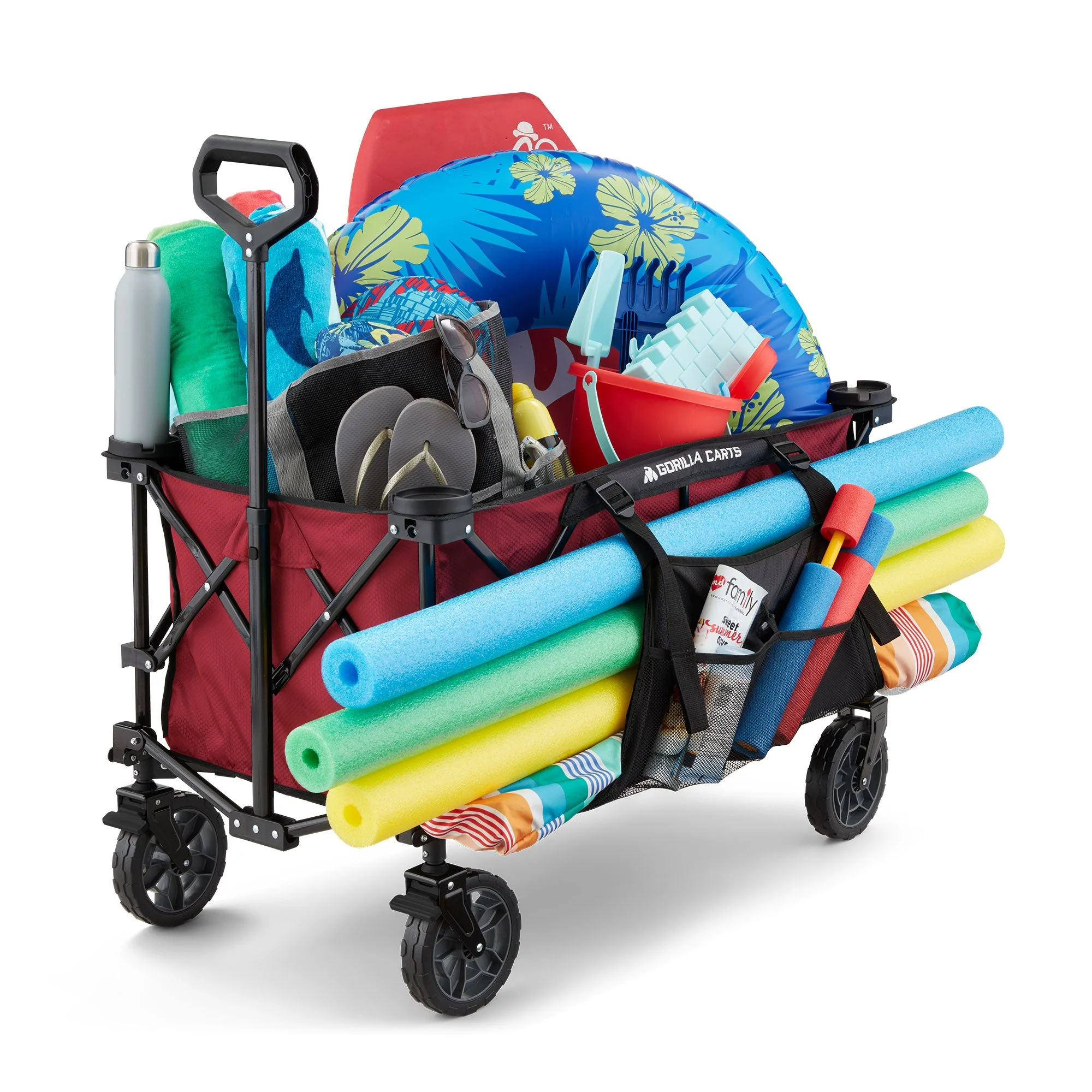 Gorilla Carts 7 Cubic Feet Foldable Utility Beach Wagon with Oversized Bed, Red - Image 6