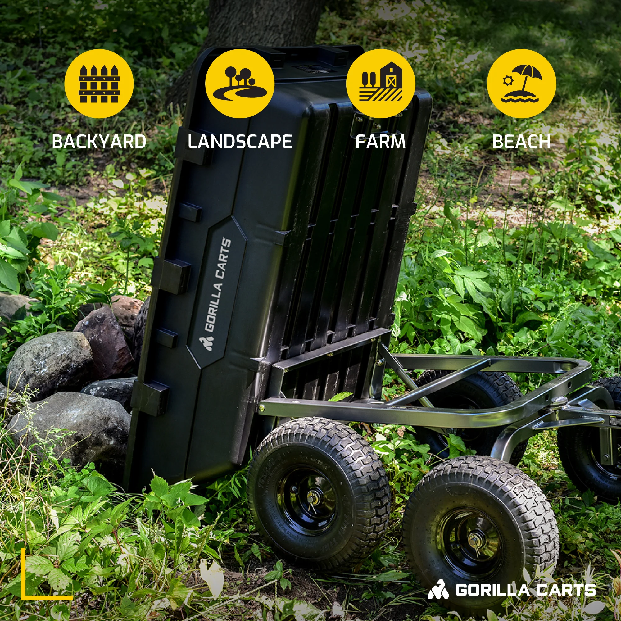 Gorilla Carts Heavy Duty Poly Yard Dump Cart Garden Wagon with 15 Inch Tires - Image 6