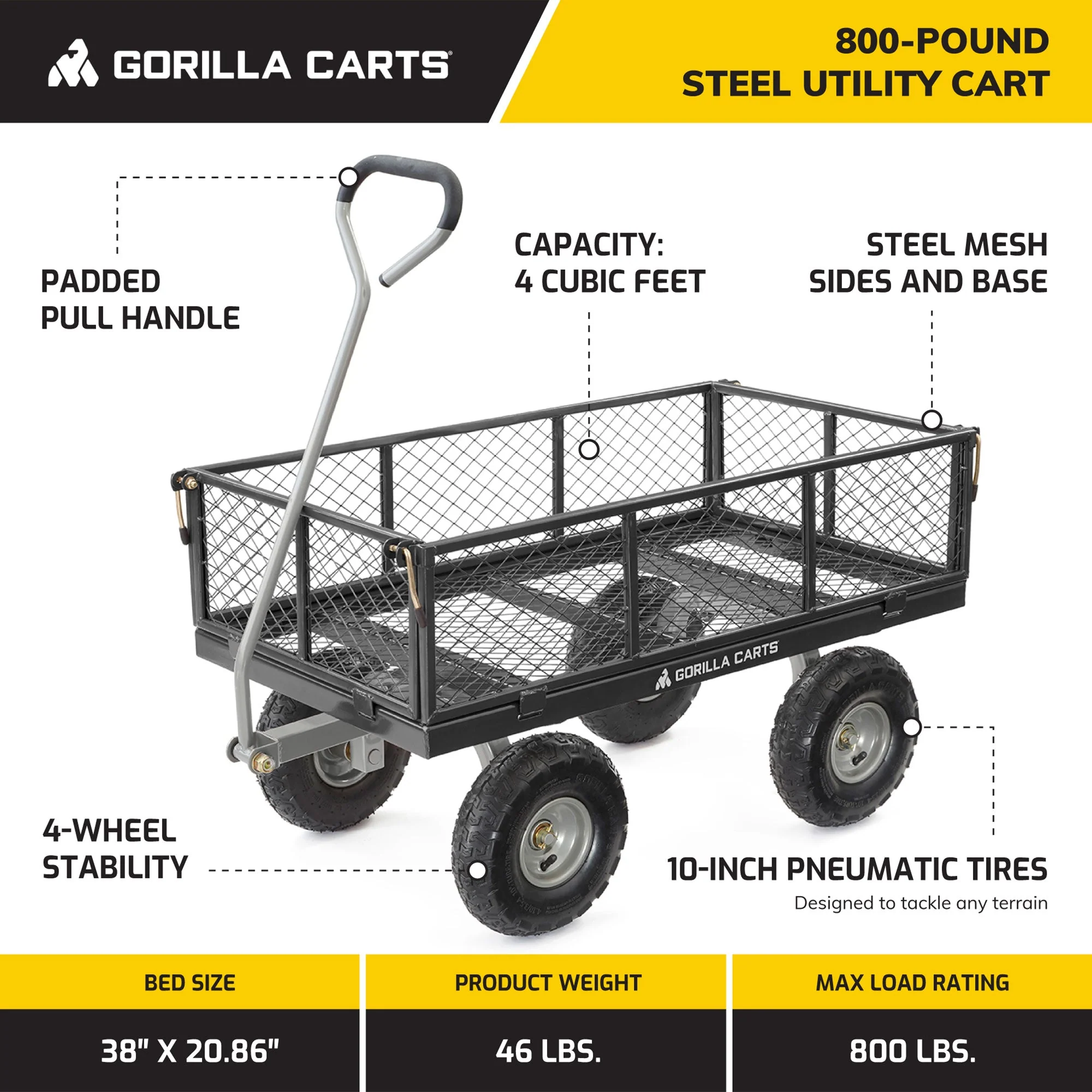 Gorilla Carts Steel Utility Cart Beach Wagon, 800 Pound Capacity, Gray (2 Pack) - Image 5