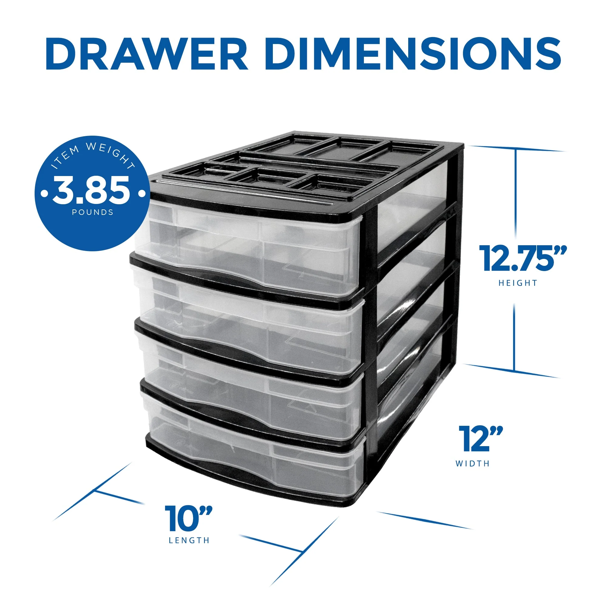 Gracious Living 4 Drawer Desktop Countertop Storage with Organizer Lid, Black - Image 7