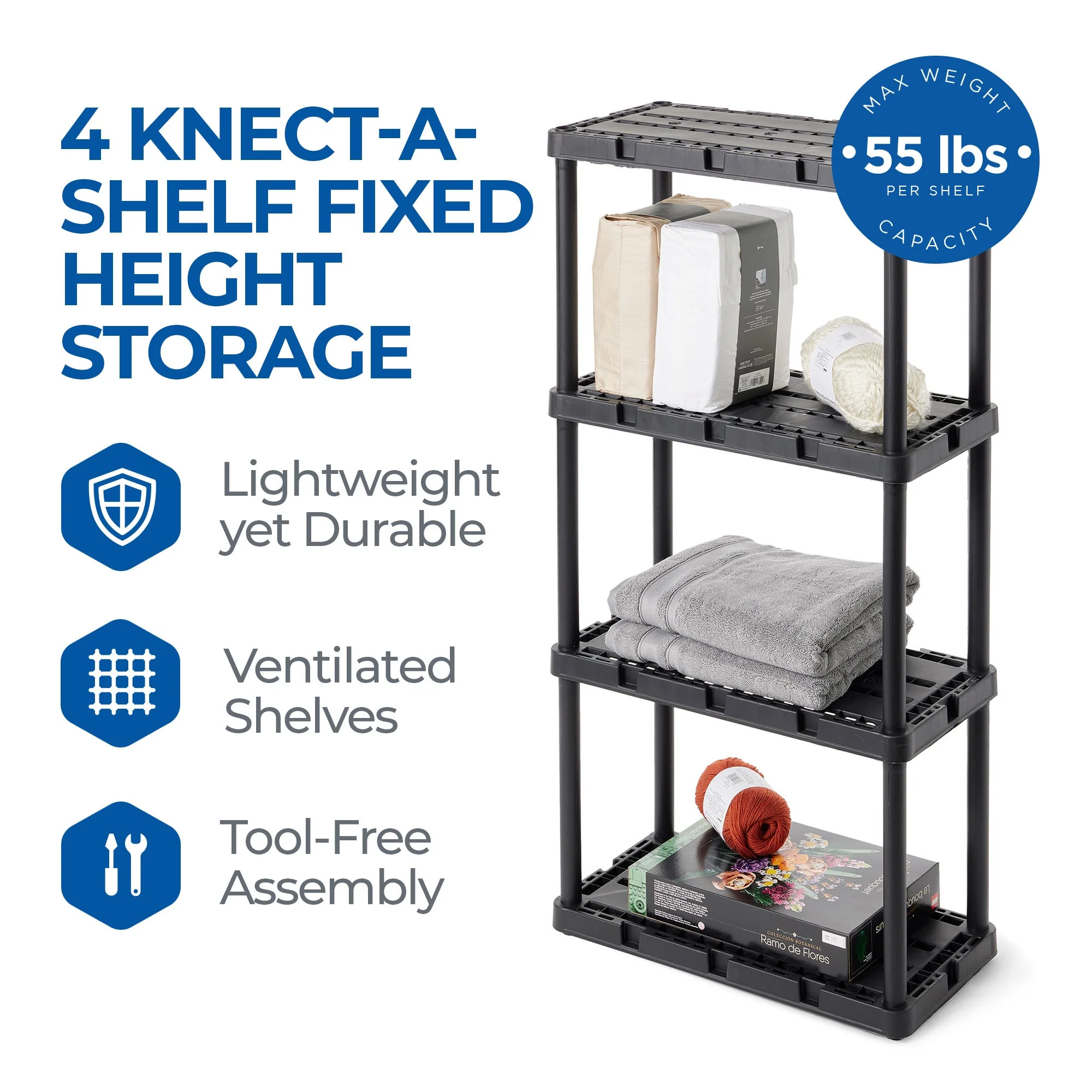 Gracious Living 4 Shelf Knect-A-Shelf Solid Light Duty Storage Unit, Black 4 Pck - Image 2