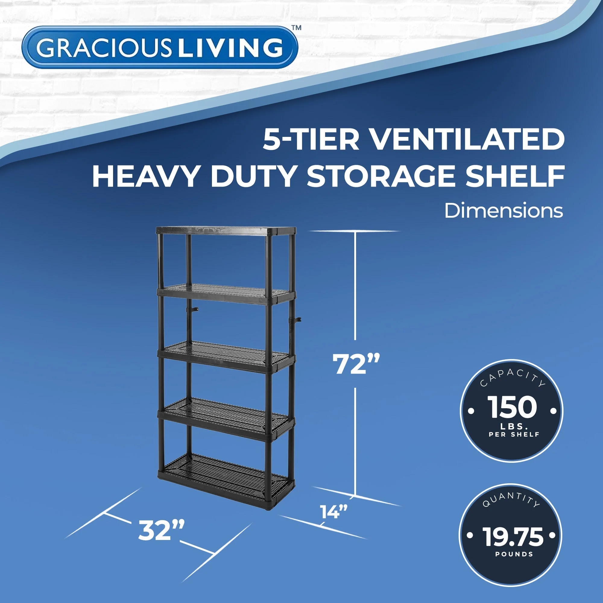 Gracious Living 5 Shelf Knect-A-Shelf Ventilated Heavy Duty Storage Unit, Black - Image 2