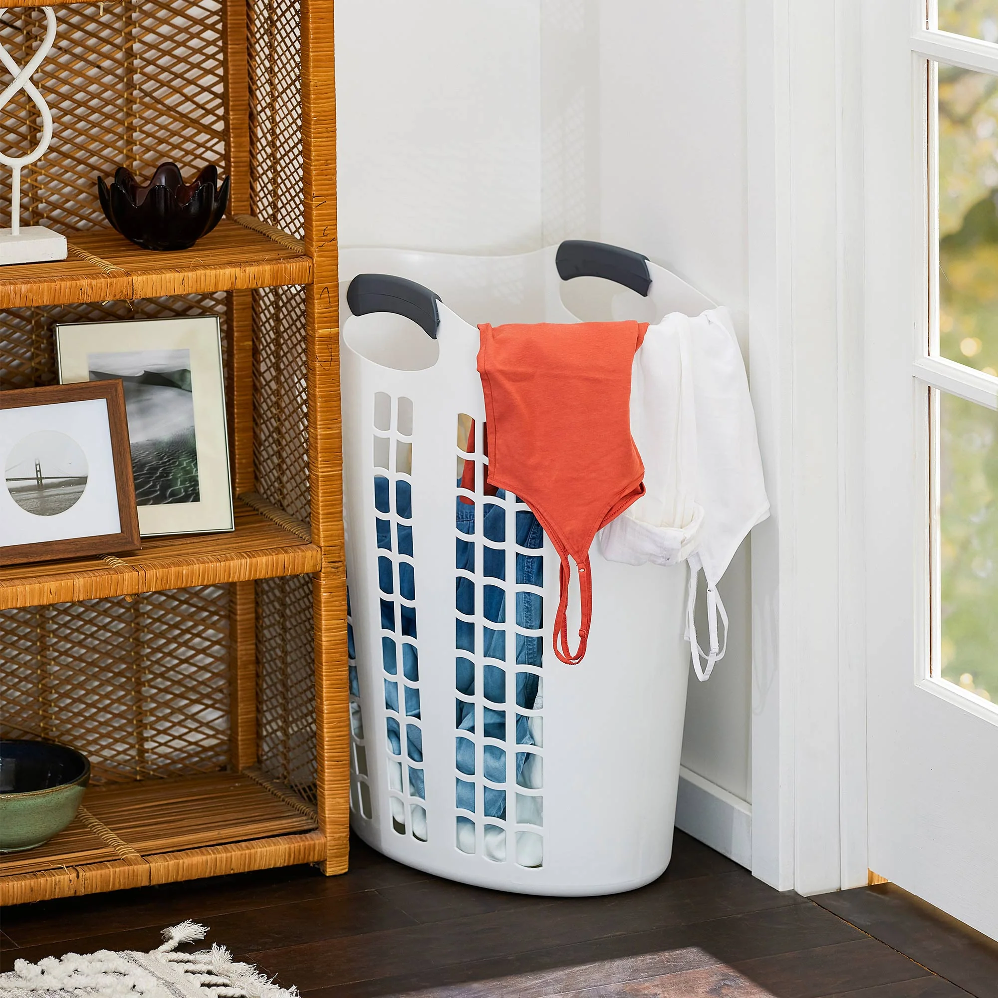 Gracious Living Easy Carry Flex Hamper Ventilated Laundry Basket, White (5 Pack) - Image 5