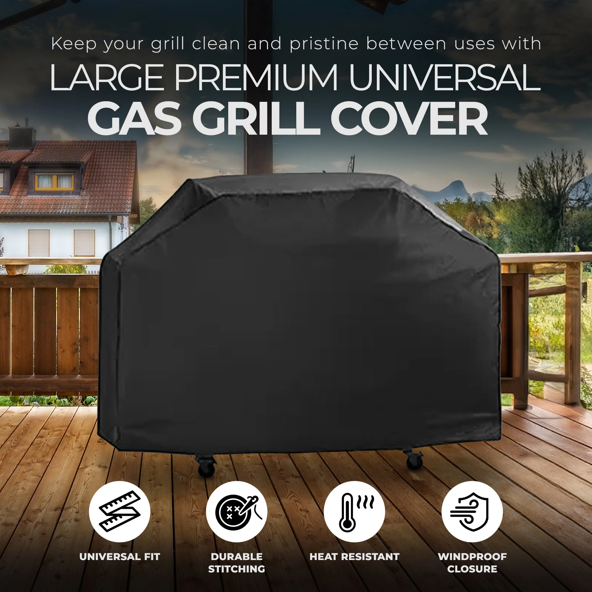 Grill Zone 65 x 20 x 45" Large Premium Universal BBQ Gas Grill Cover, Black - Image 2