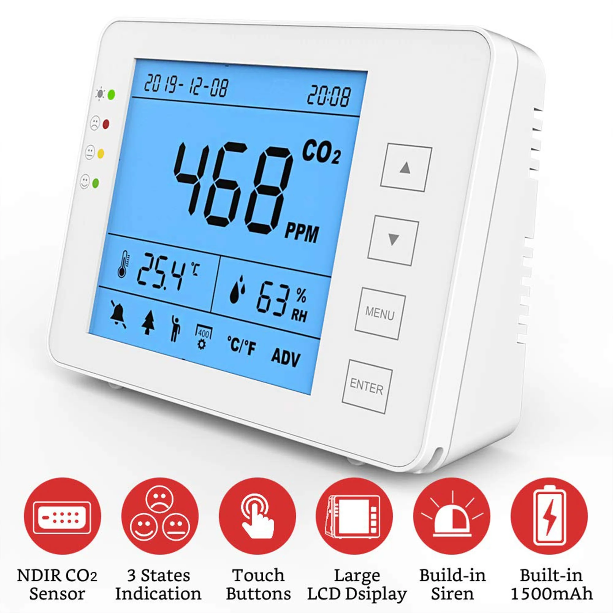 GZAIR 1T Portable Indoor Temperature & Relative Humidity Carbon Dioxide Detector - Image 2