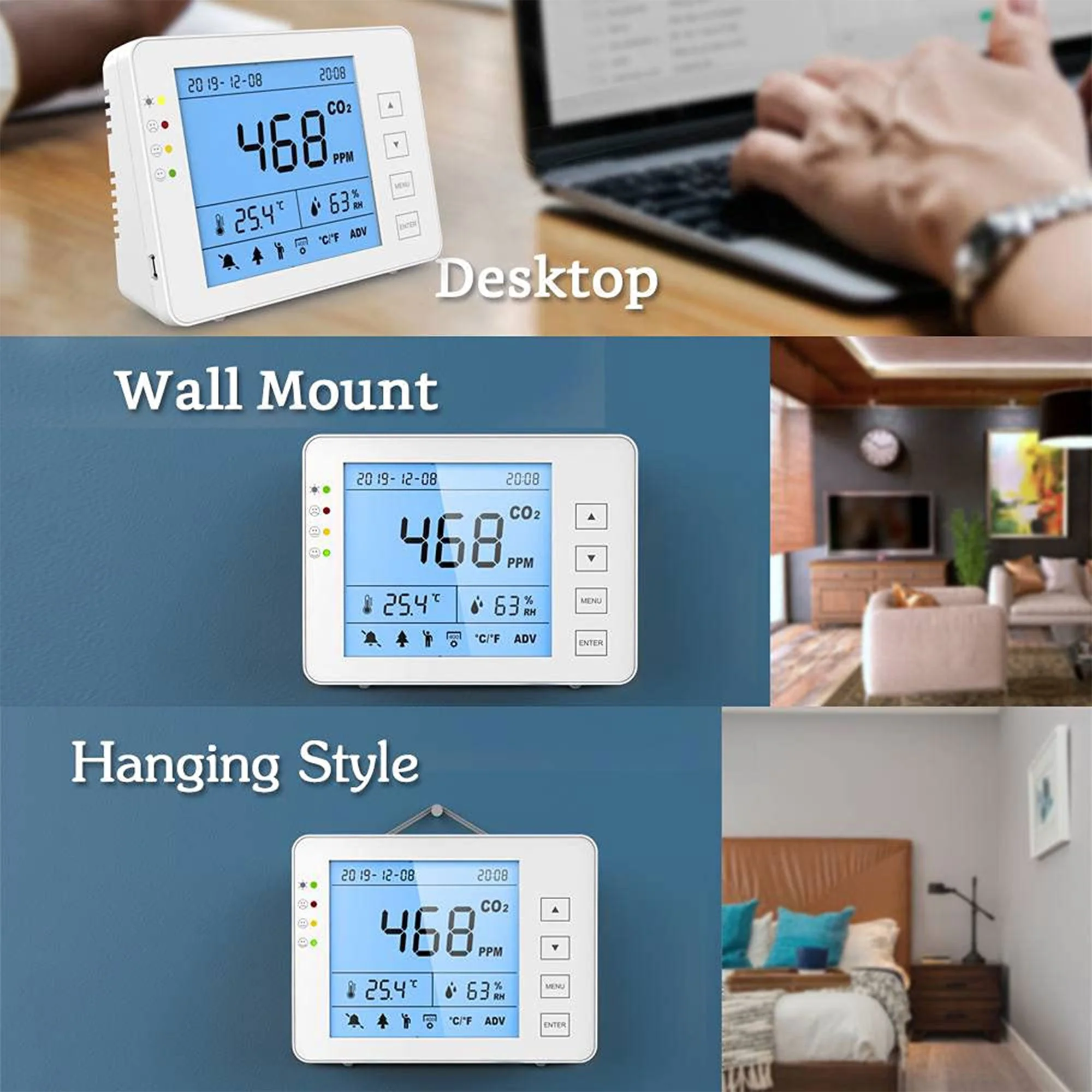 GZAIR 1T Portable Indoor Temperature & Relative Humidity Carbon Dioxide Detector - Image 5