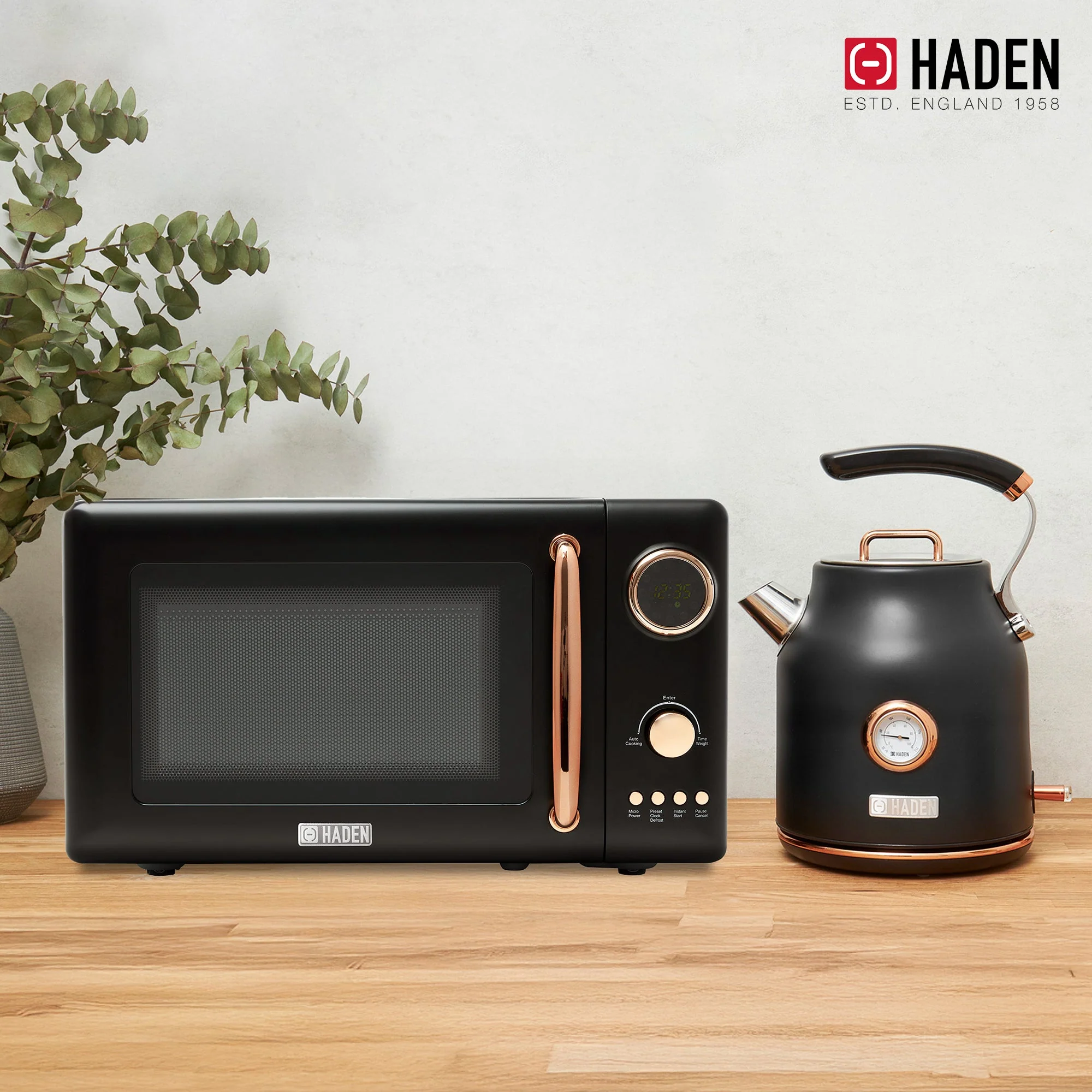 Haden 700W Countertop Microwave & Dorset 1.7L Electric Kettle, Black & Copper - Image 8