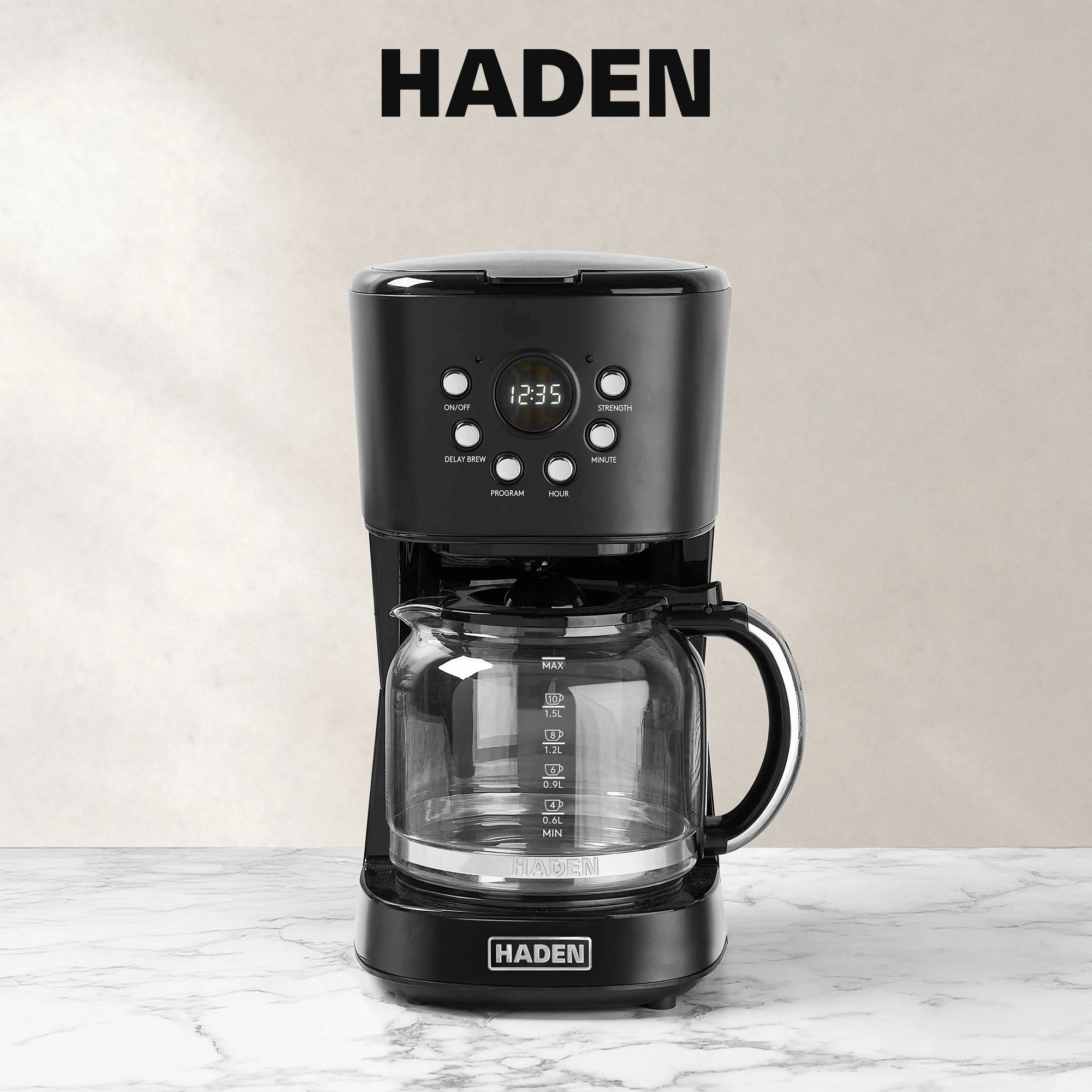 Haden Coffee Machine, 12 Cup Programmable Drip Coffee Maker, Black & Chrome - Image 7