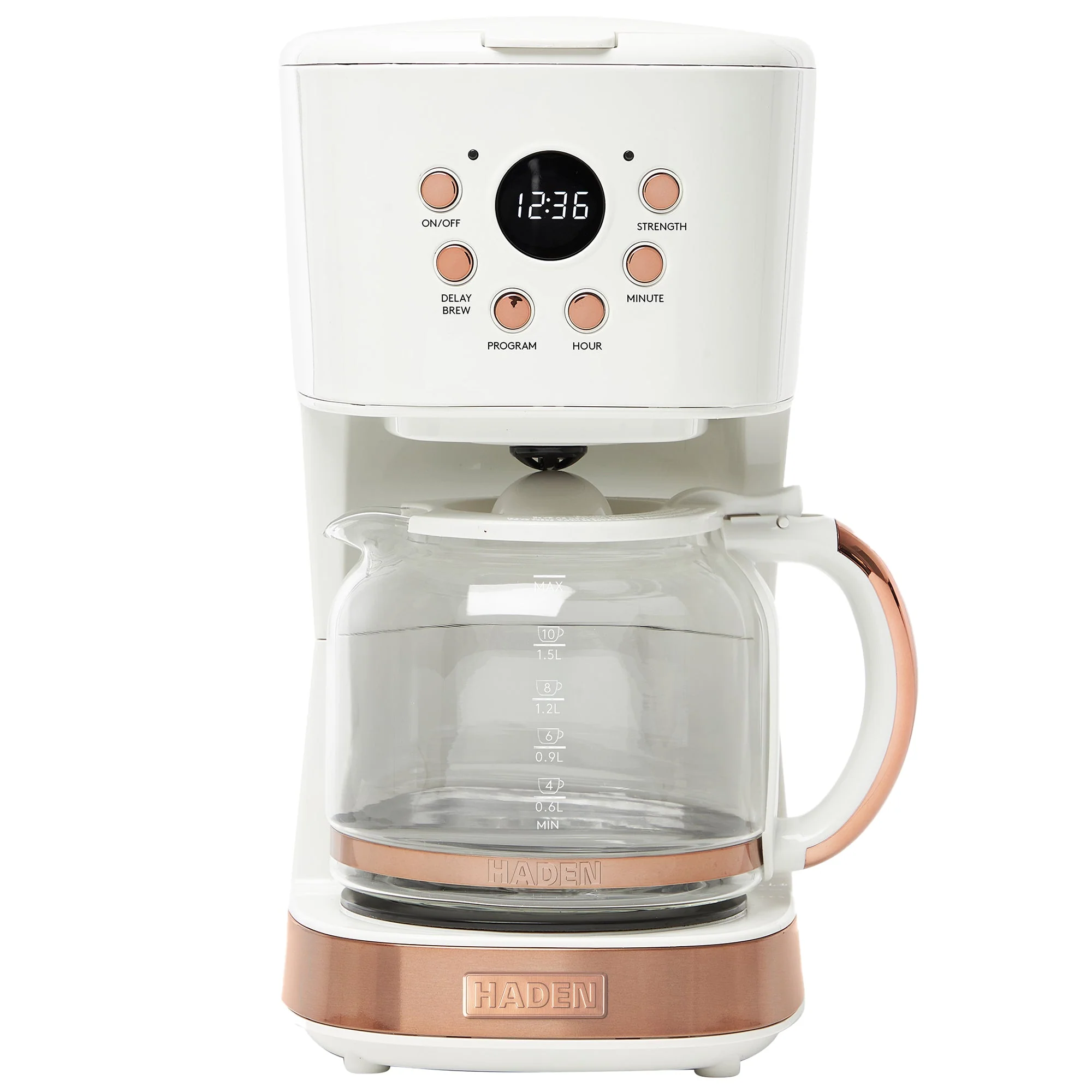 Haden Coffee Machine, 12 Cup Programmable Drip Coffee Maker, Ivory & Copper