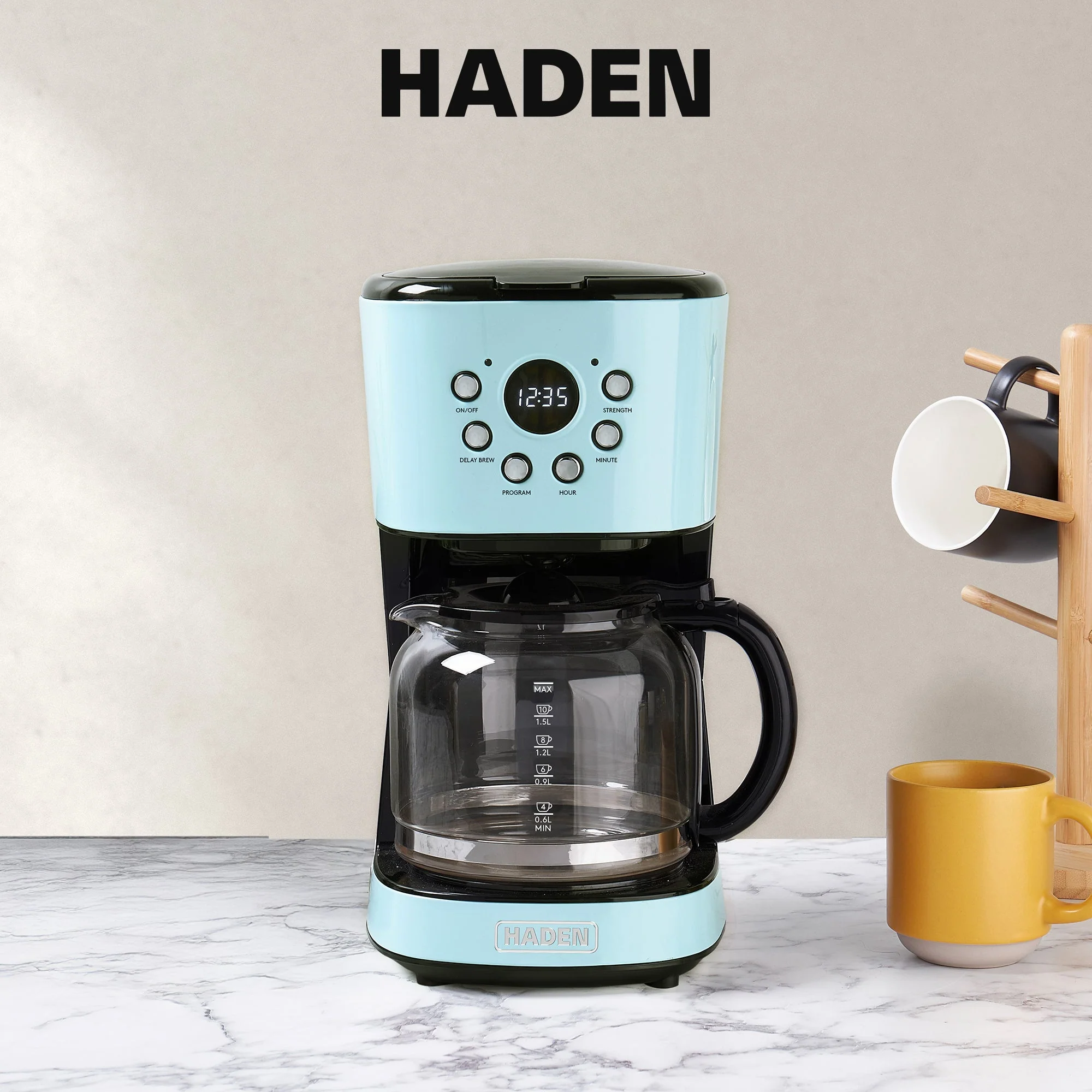 Haden Coffee Machine, 12 Cup Programmable Drip Coffee Maker, Turquoise & Chrome - Image 7
