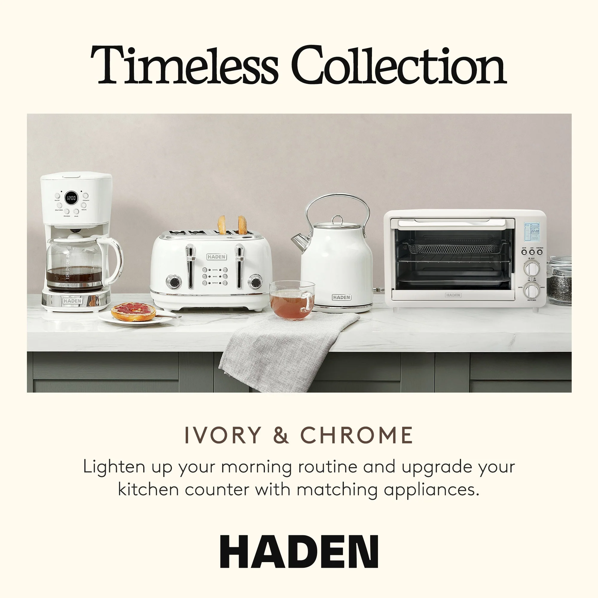 Haden Countertop 6 Slice Toaster Oven Air Fryer Combo for Kitchen, Ivory/Chrome - Image 5