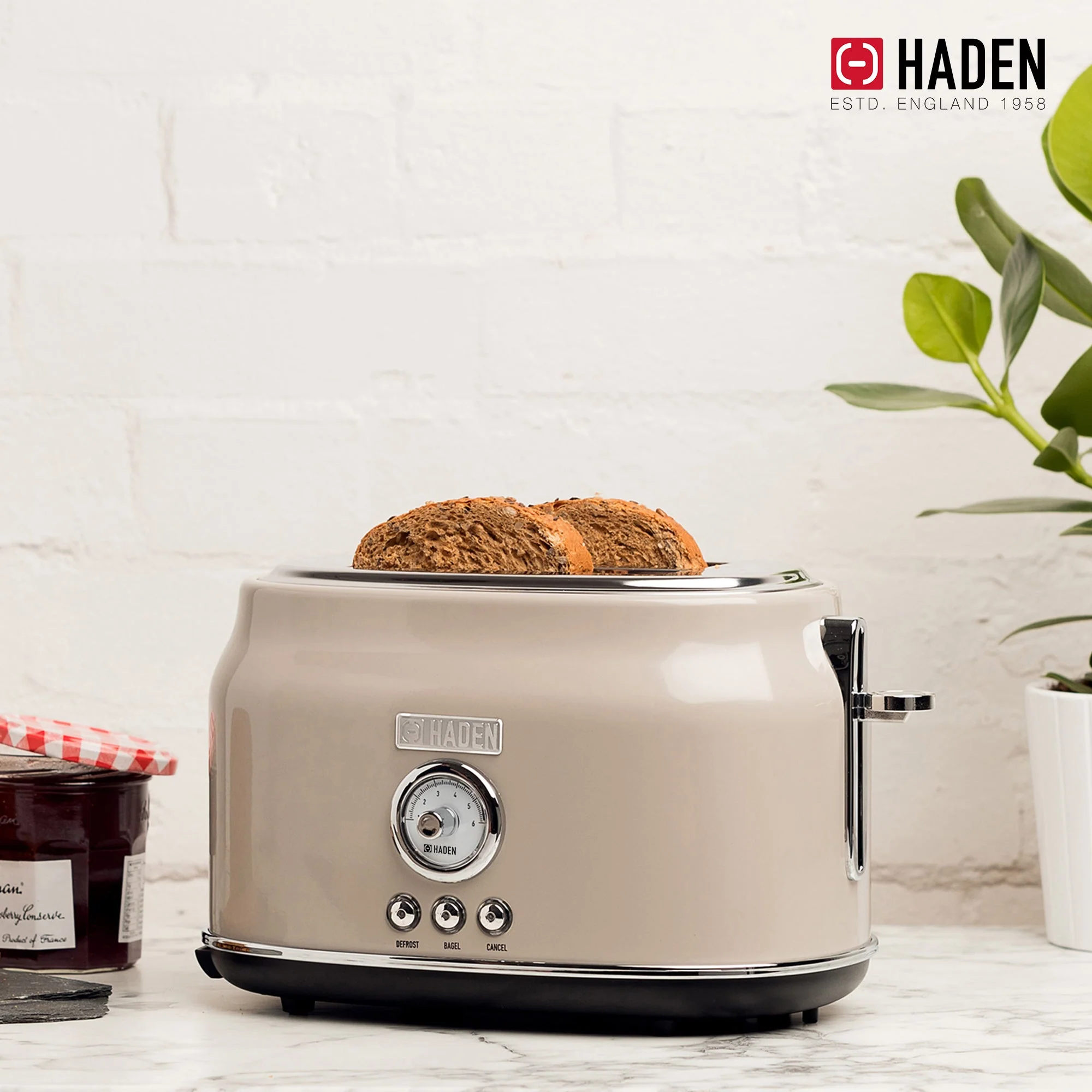 Haden Countertop Microwave & Dorset 2 Slice Wide Slot Toaster, Putty & Chrome - Image 9