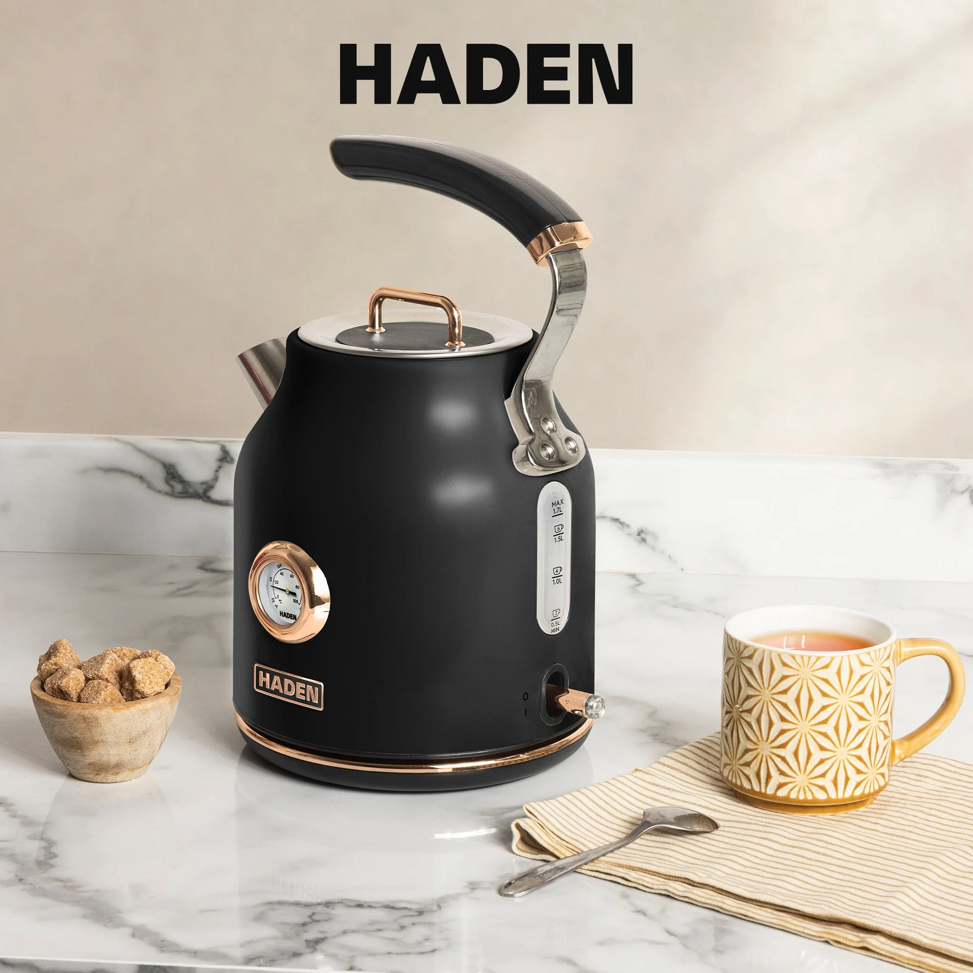 Haden Dorset 1.7 Liter Electric Water Kettle w/ 360-Degree Base, Black & Copper - Image 6
