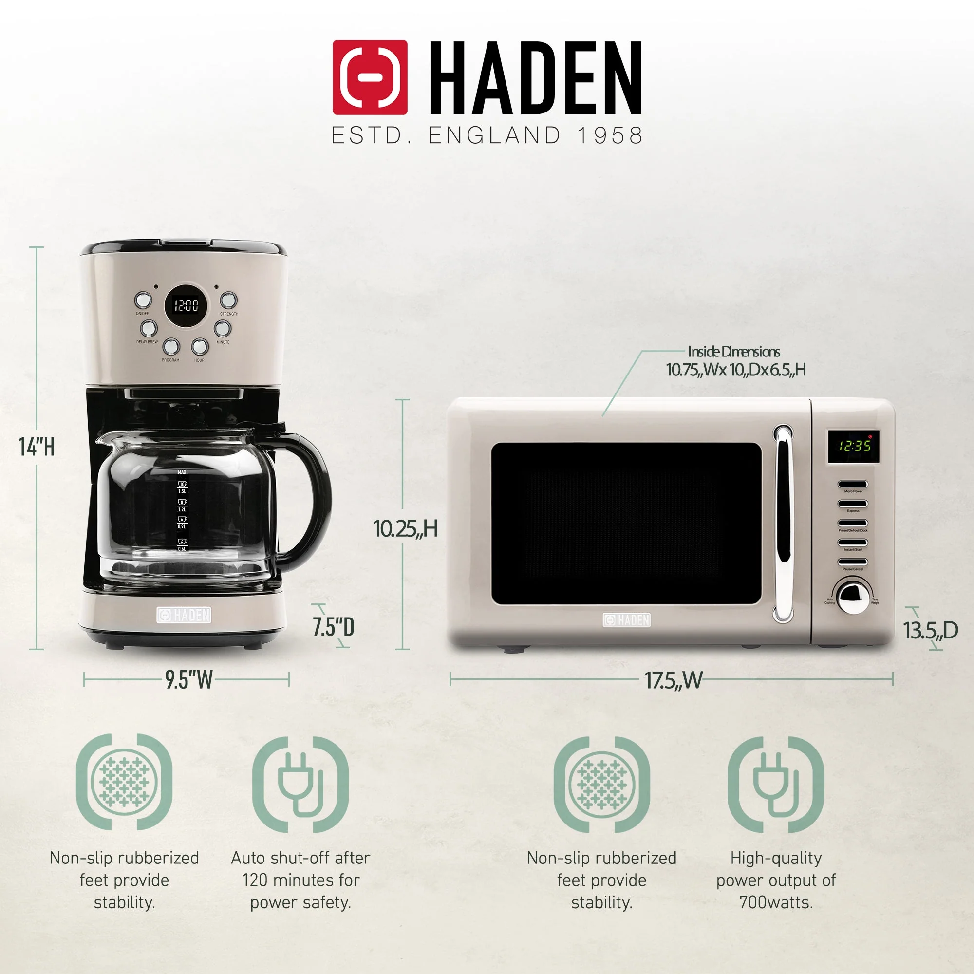 Haden Dorset 12 Cup Programmable Coffee Maker with Countertop Microwave, Putty - Image 4