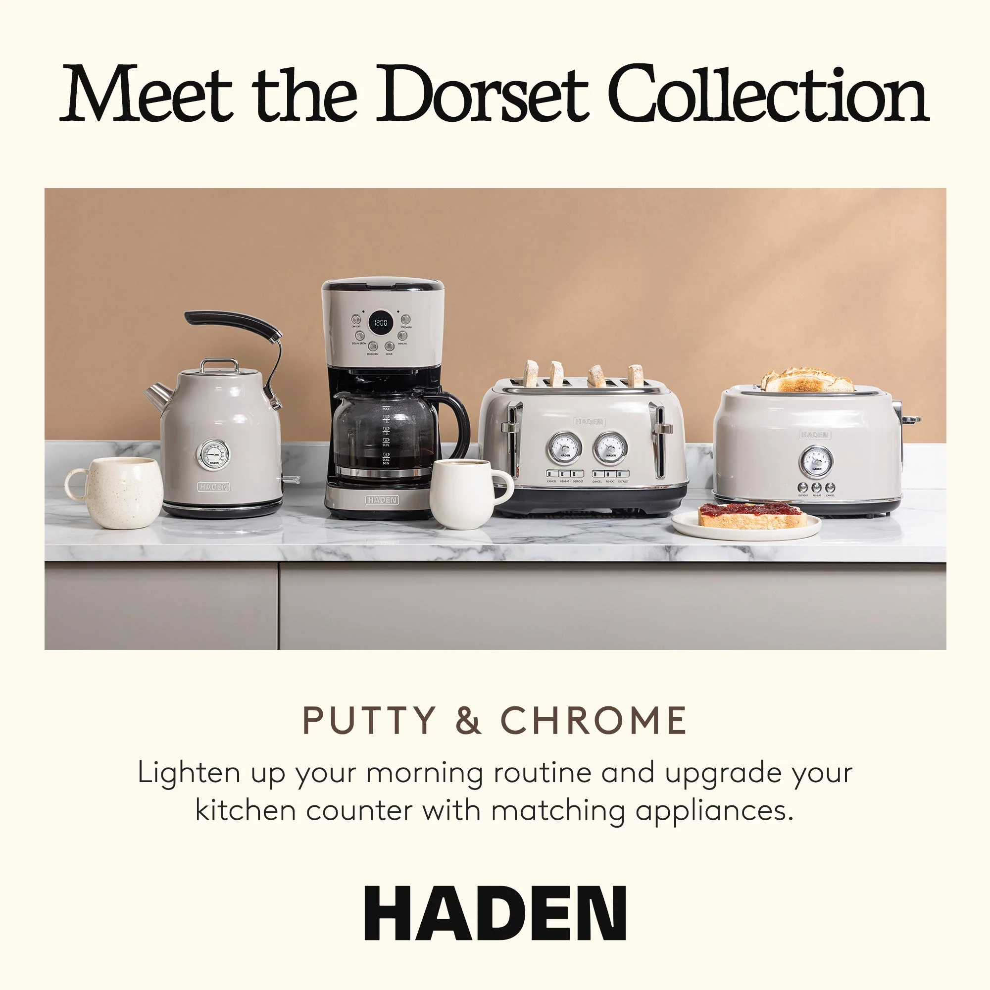 Haden Dorset 4 Slice Wide Slot Stainless Steel Toaster, Putty & Chrome - Image 5