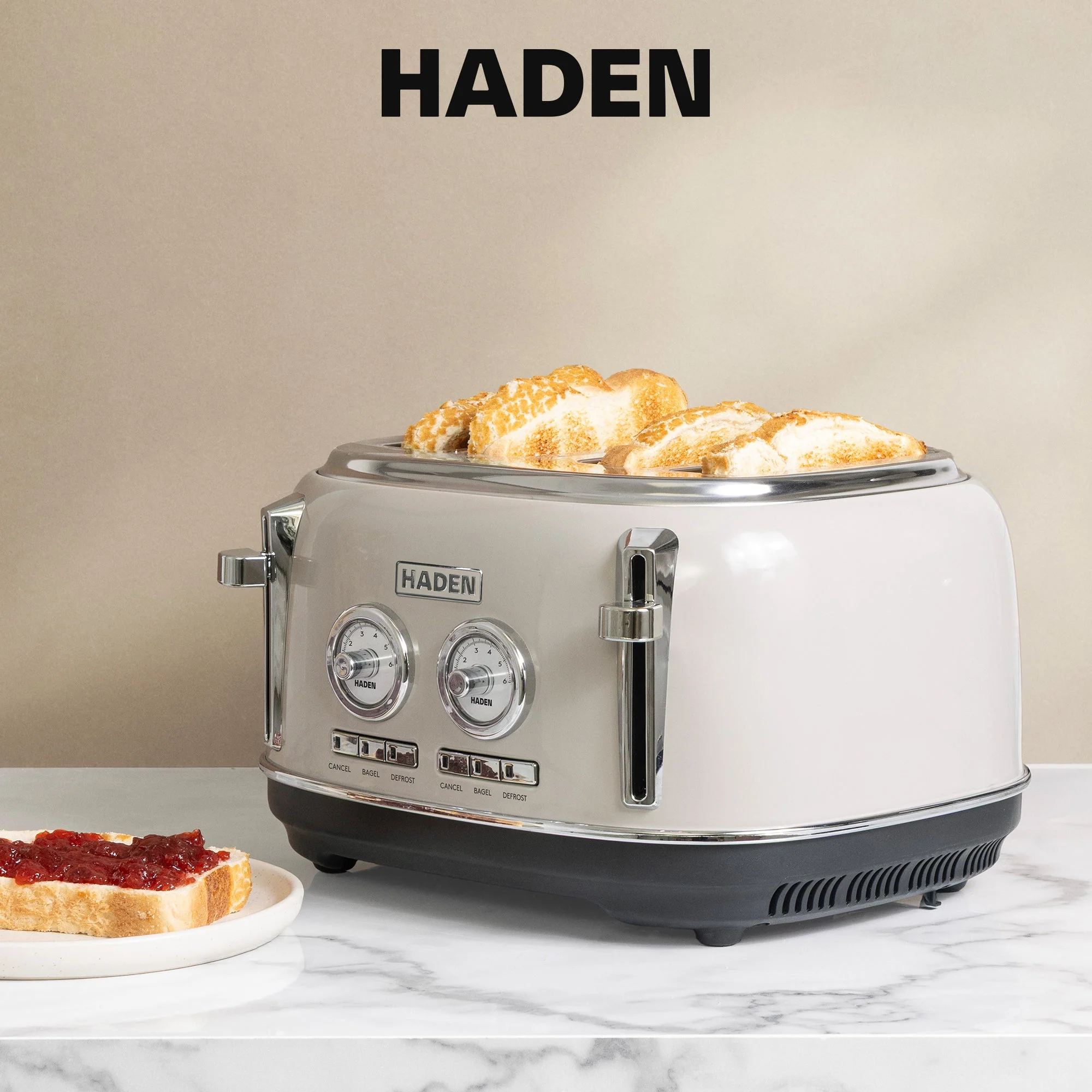 Haden Dorset 4 Slice Wide Slot Stainless Steel Toaster, Putty & Chrome - Image 7