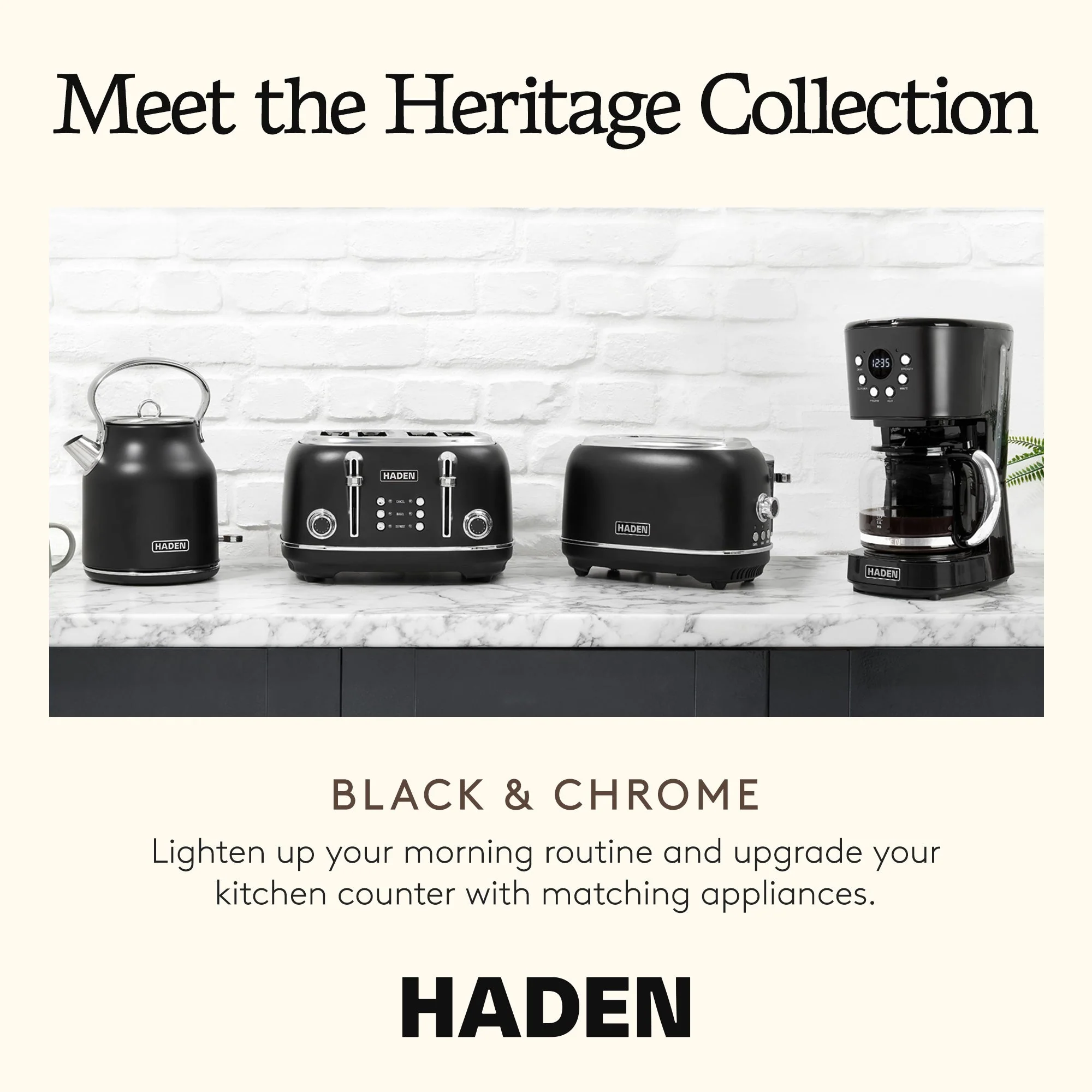 Haden Heritage 4 Slice Wide Slot Stainless Steel Toaster, Black & Chrome - Image 5