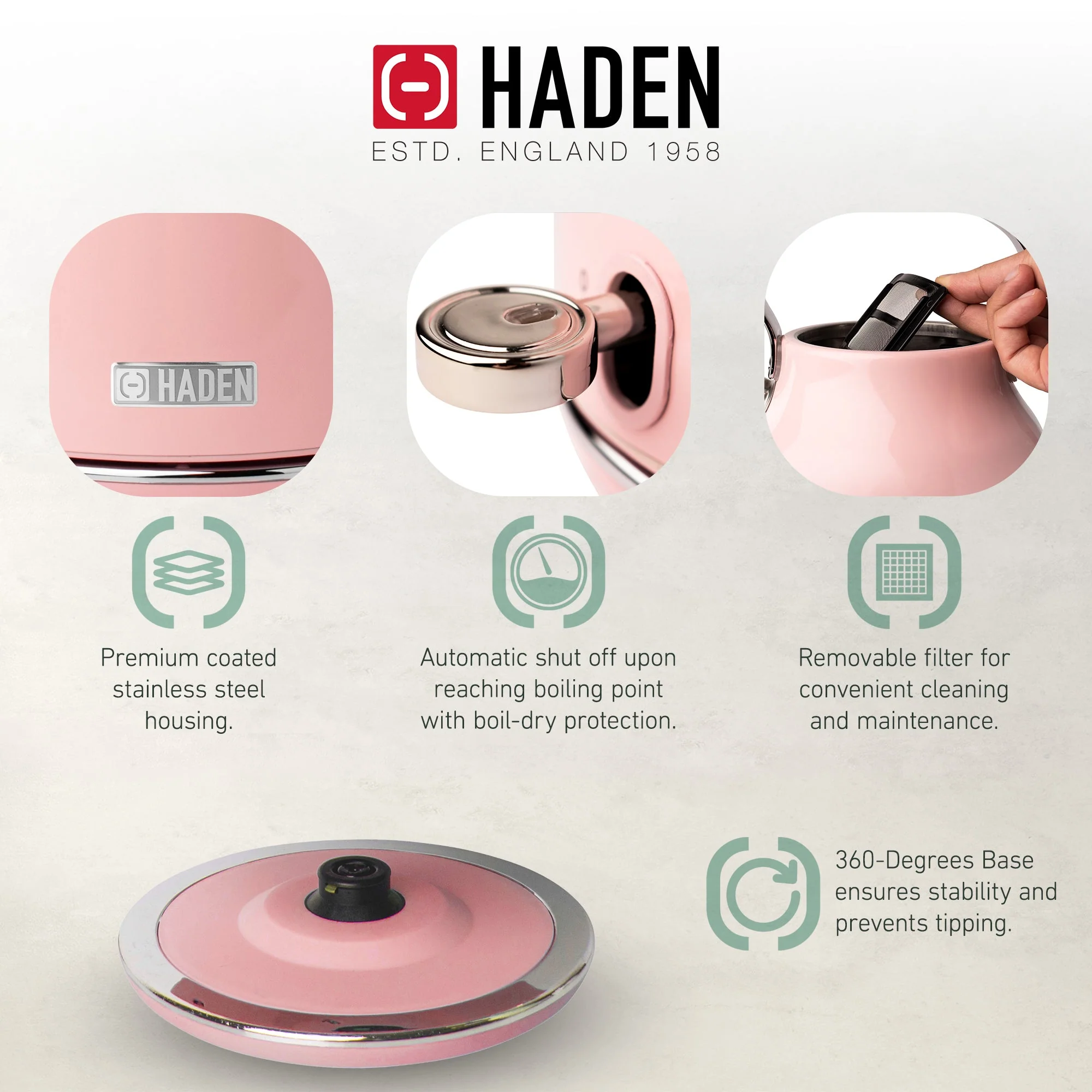 Haden Heritage Electric Water Kettle & 4 Slice Wide Slot Toaster, English Rose - Image 3