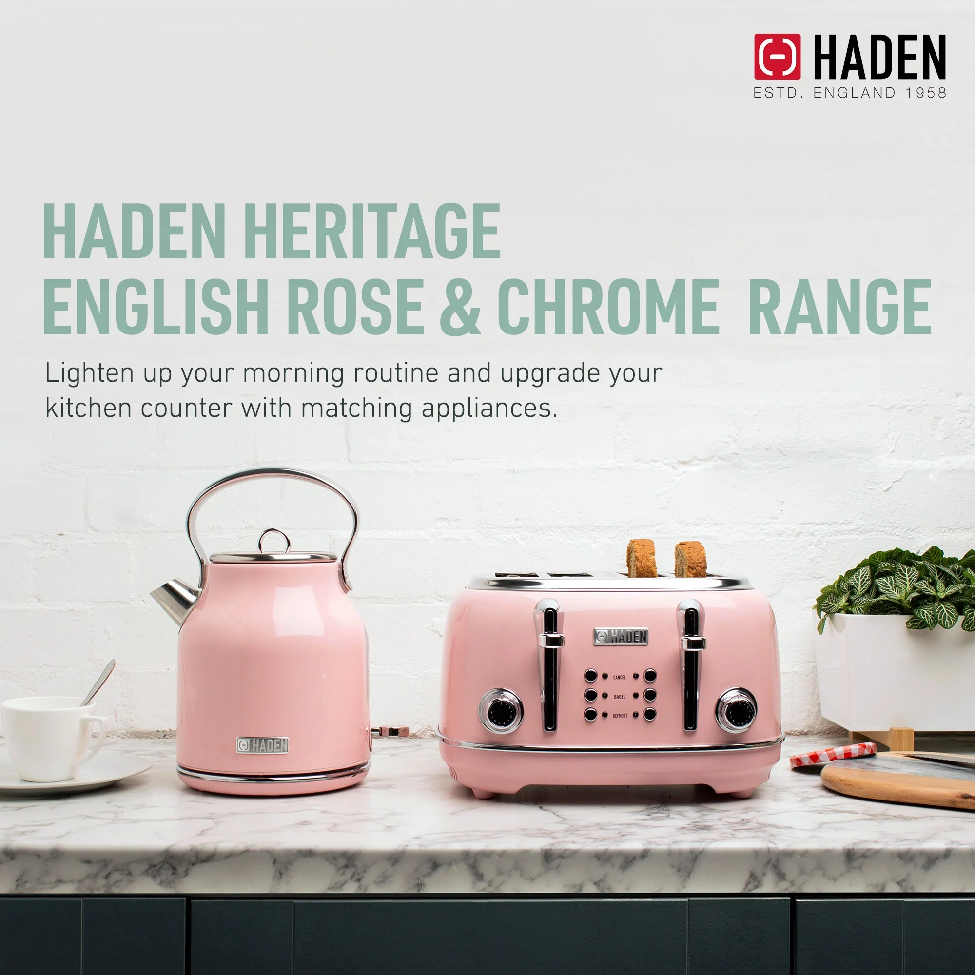 Haden Heritage Electric Water Kettle & 4 Slice Wide Slot Toaster, English Rose - Image 6