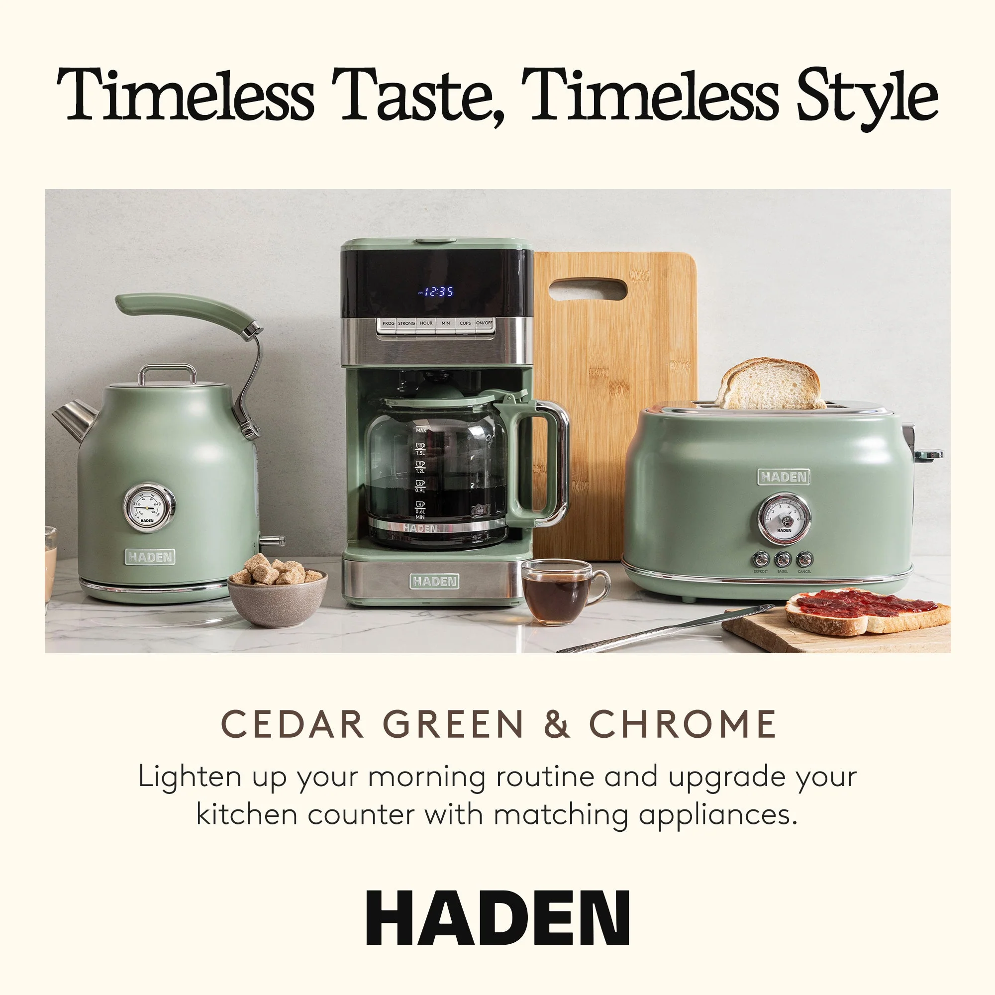 Haden Programmable Drip Coffee Maker, 12 Cup Cafe Machine & Carafe, Green/Chrome - Image 5