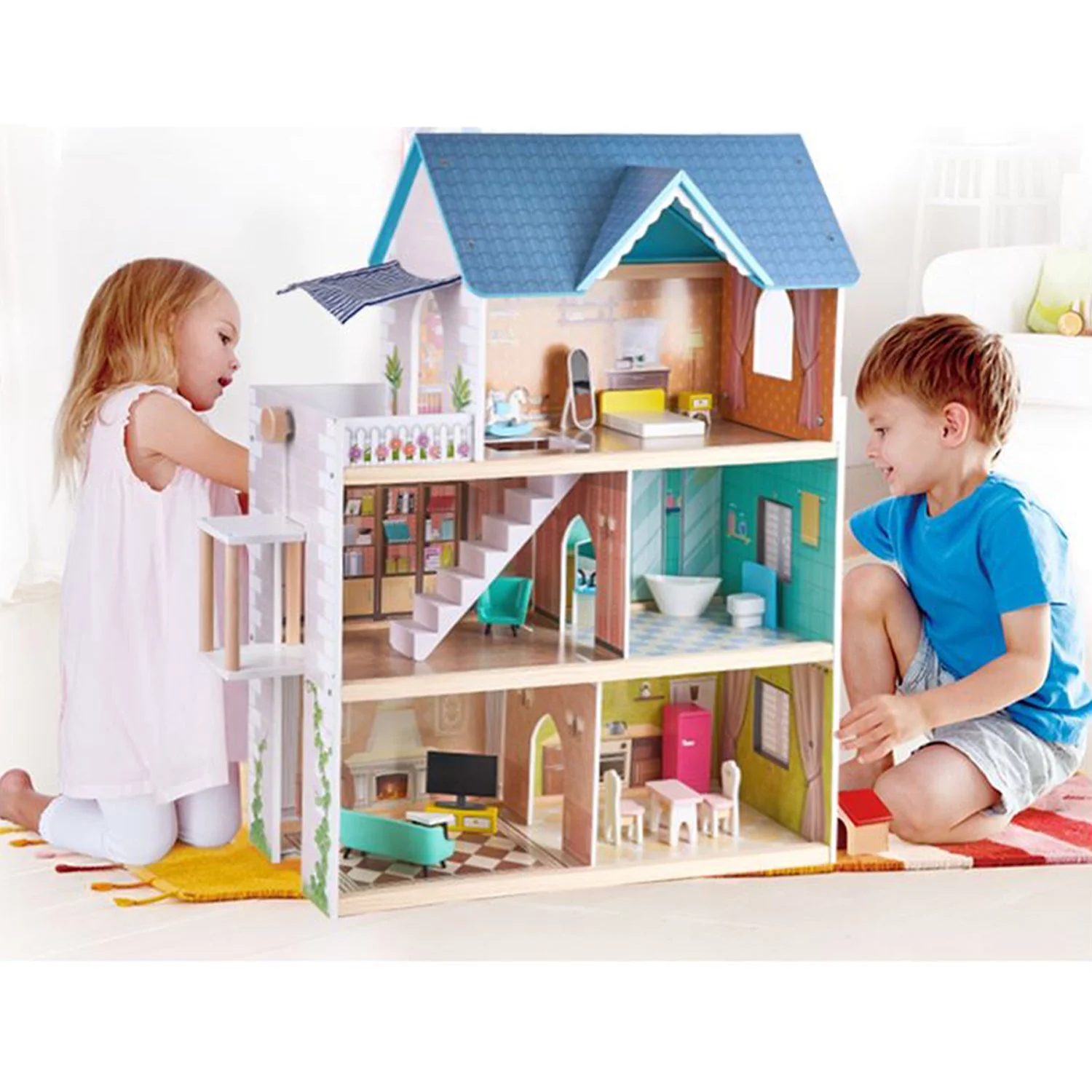 Hape Little Room Pretend Play 3 Story Wood Doll House & Furniture for Age 3 & Up - Image 12