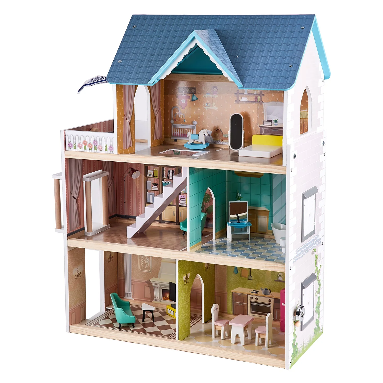 Hape Little Room Pretend Play 3 Story Wood Doll House & Furniture for Age 3 & Up - Image 3