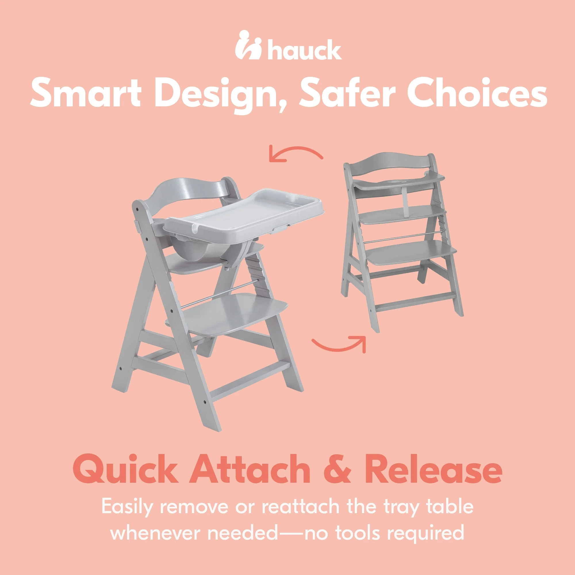 hauck Alpha High Chair Tray Table Compatible with Wooden Alpha+ and Beta+, Grey - Image 5