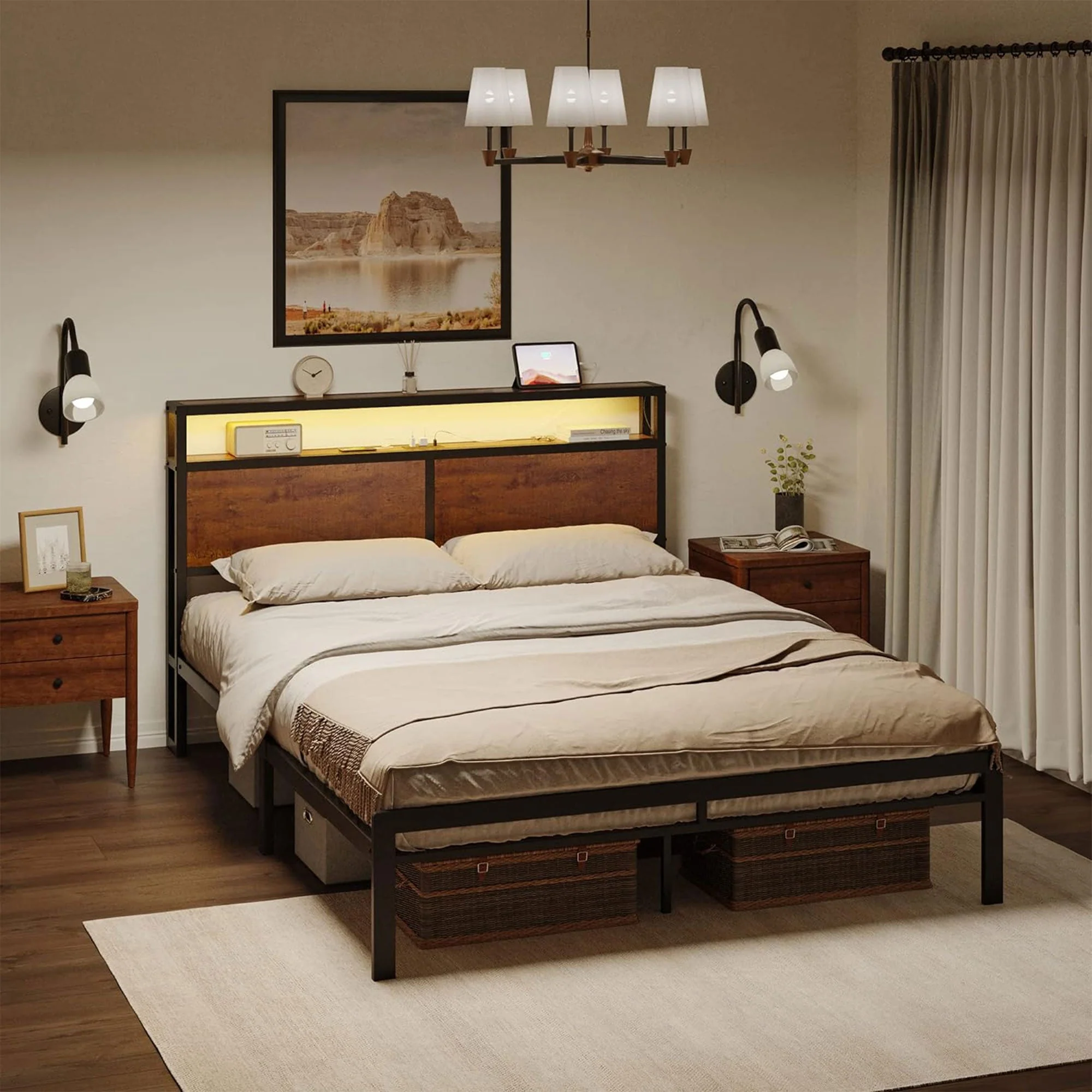 HAUSOURCE Full Bed Frame with Storage Headboard and Metal Platform Bed for Rooms - Image 7