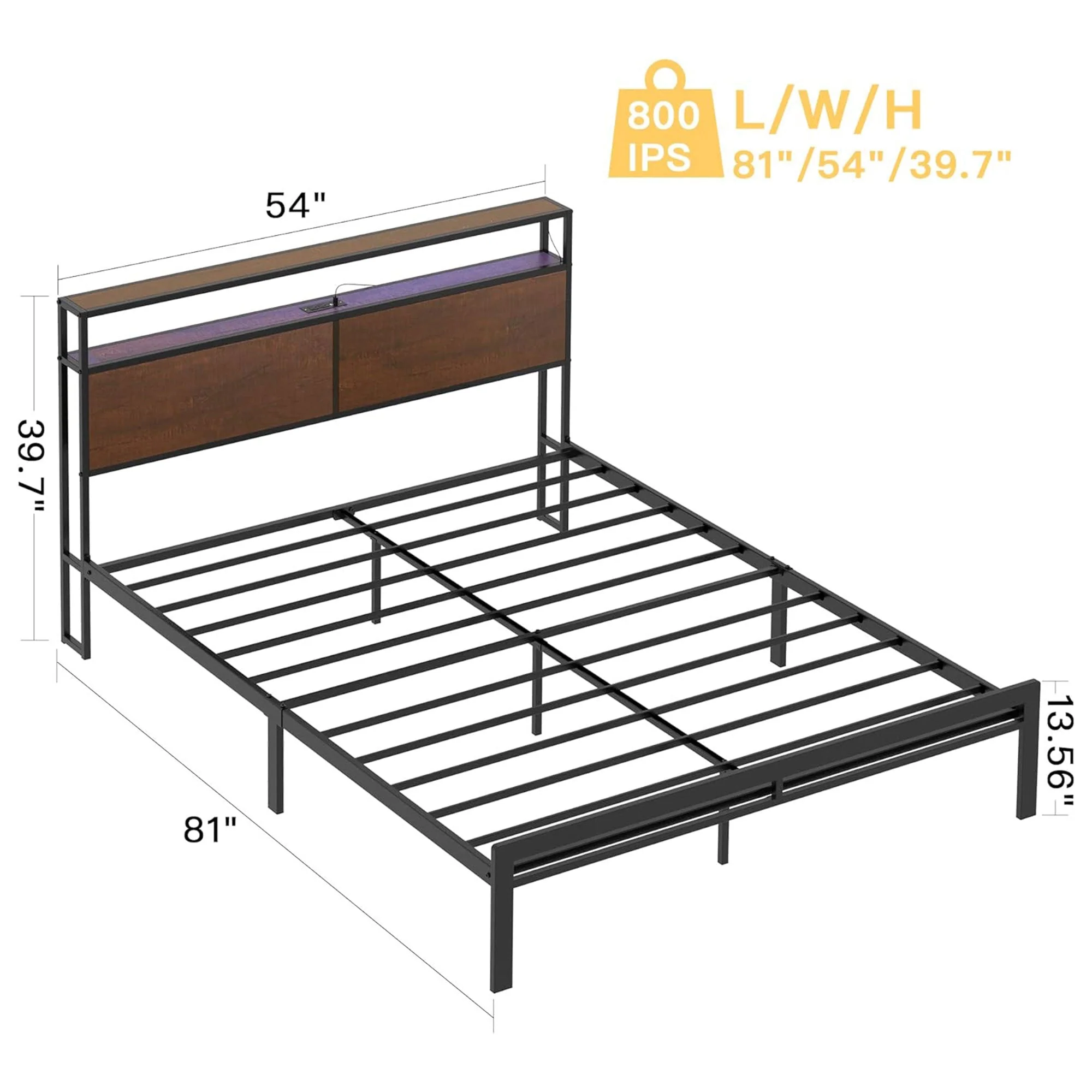 HAUSOURCE Queen Bed Frame with Storage Headboard Metal Platform Bed with Stopper - Image 2