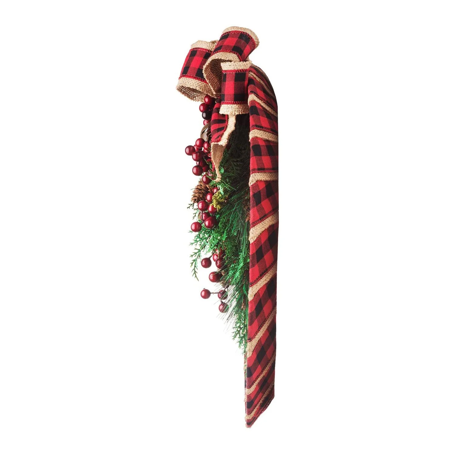 Haute Decor 18" Round Indoor/Outdoor Christmas Wreath w/Pinecones, Buffalo Check - Image 2