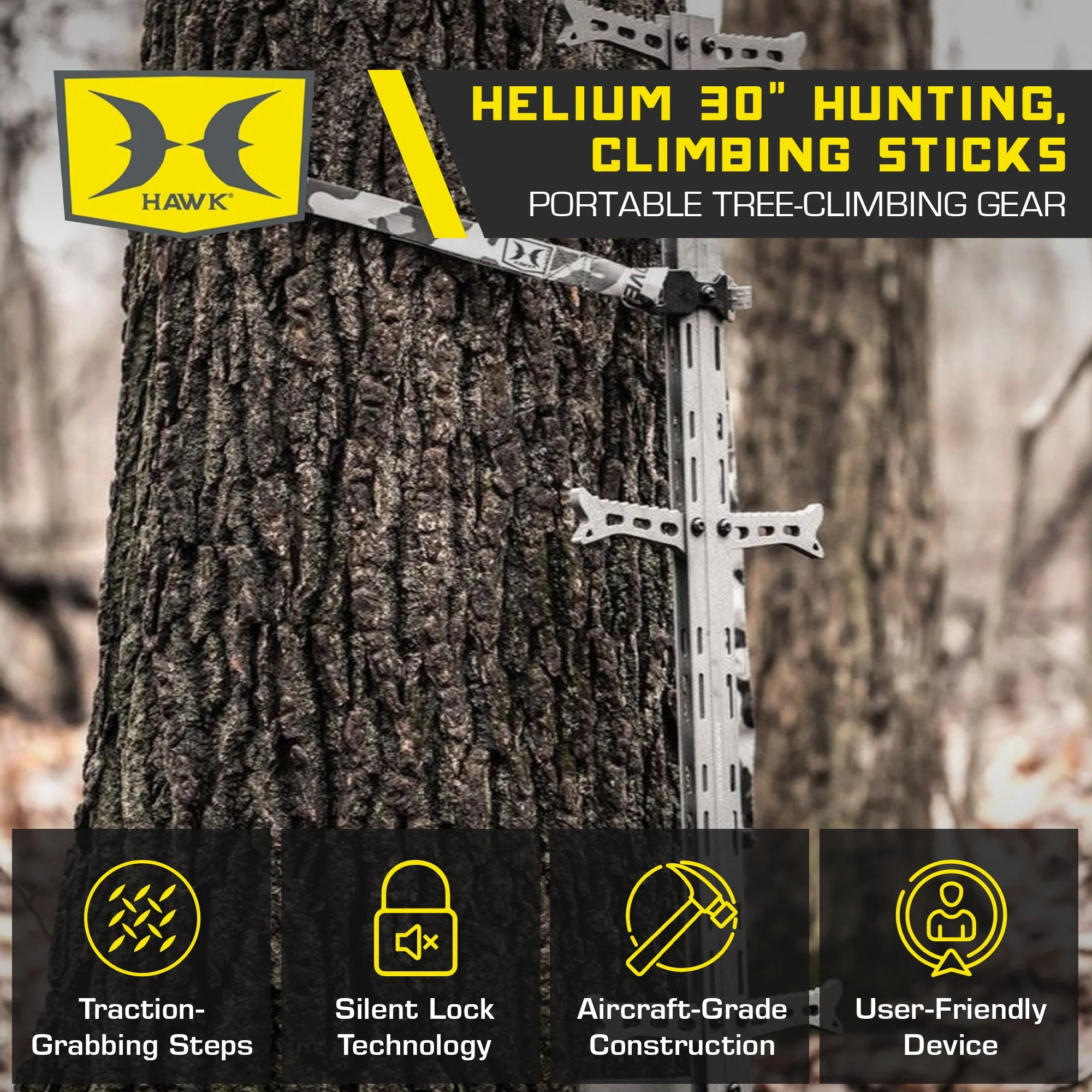 Hawk Helium 30" Climbing Sticks, Tree Climbing Gear Hunting Accessories, 3 Pack - Image 2