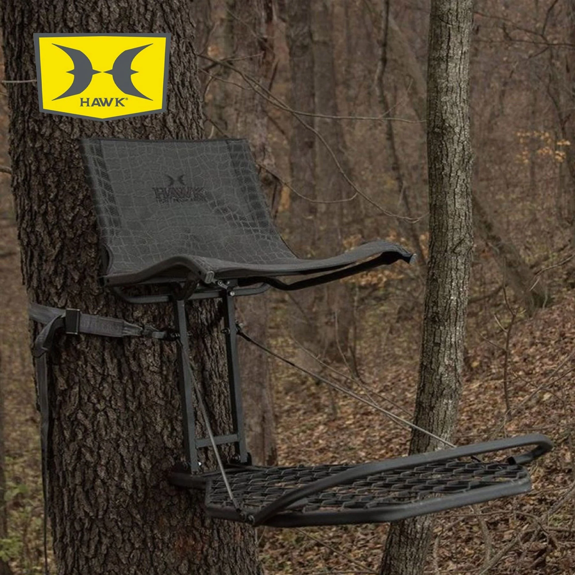 Hawk Kickback LVL Hang On Tree Stand with Footrest & Set of 3 Climbing Sticks - Image 6