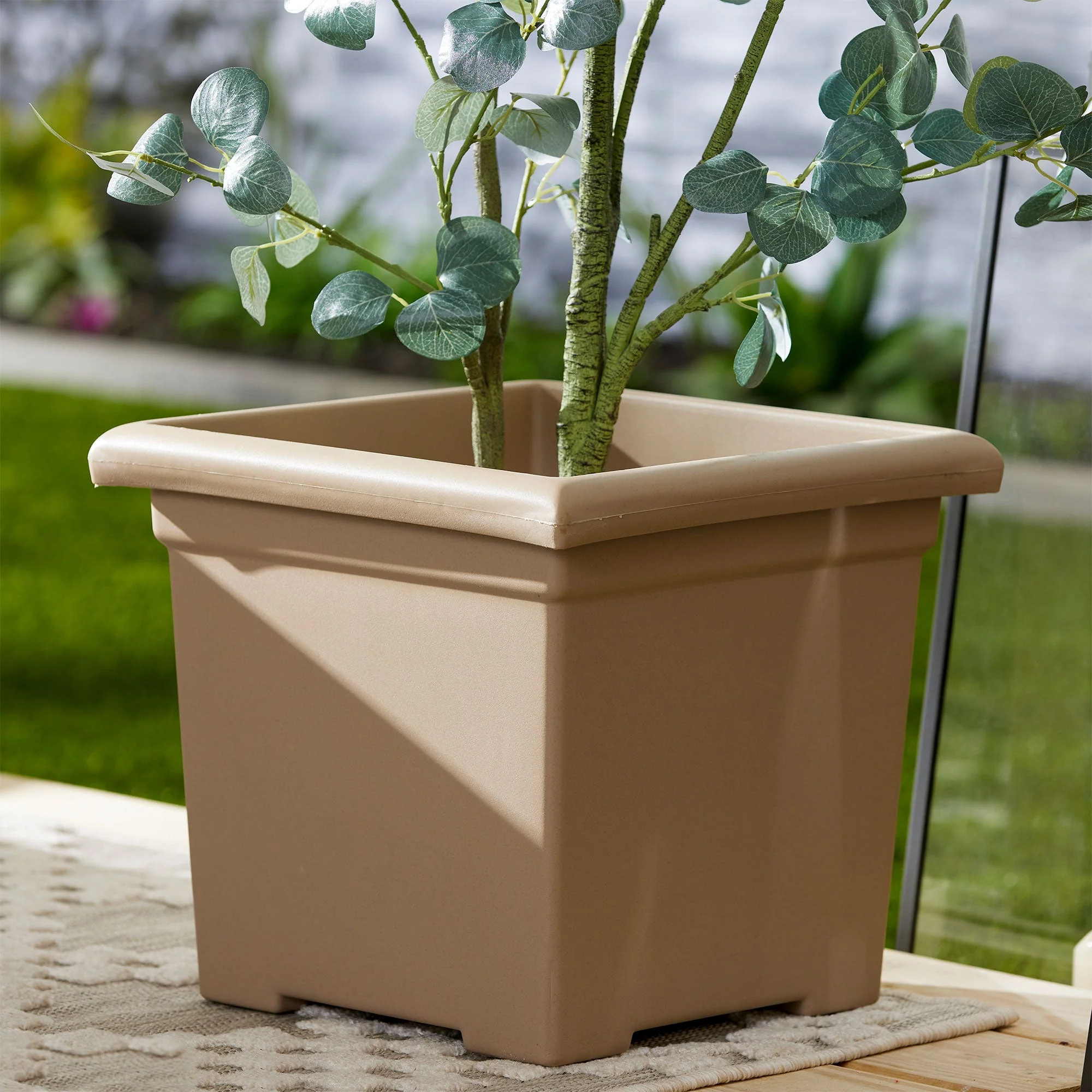 HC Companies 13.25" x 15.5" Outdoor Square Accent Planter, Sandstone (6 Pack) - Image 4