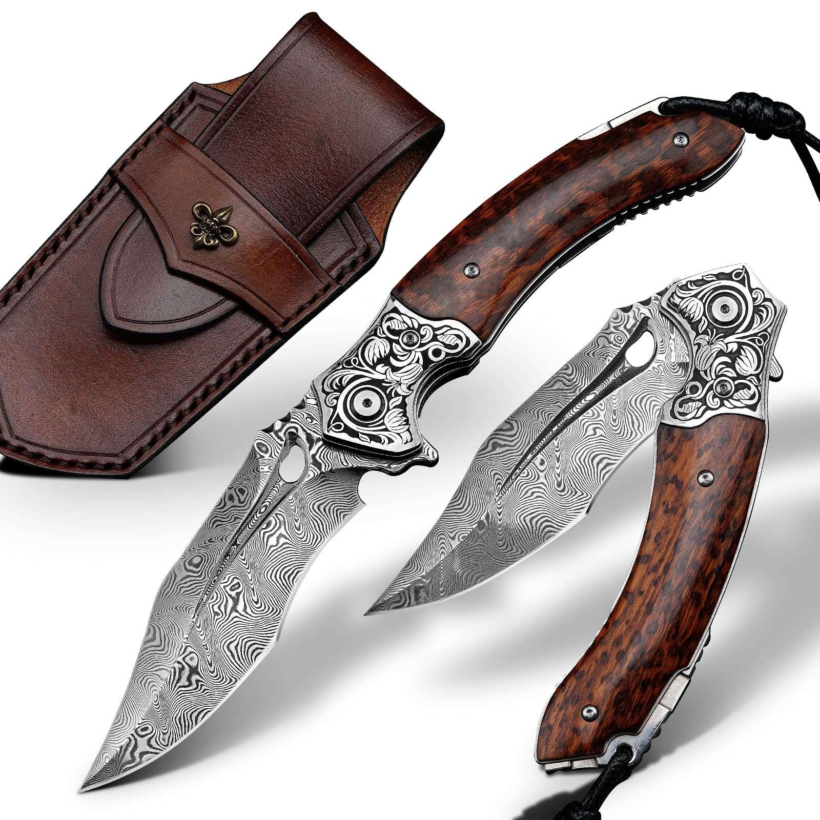 Heracles Damascus Folding Knife with Snakewood Handle - Image 2
