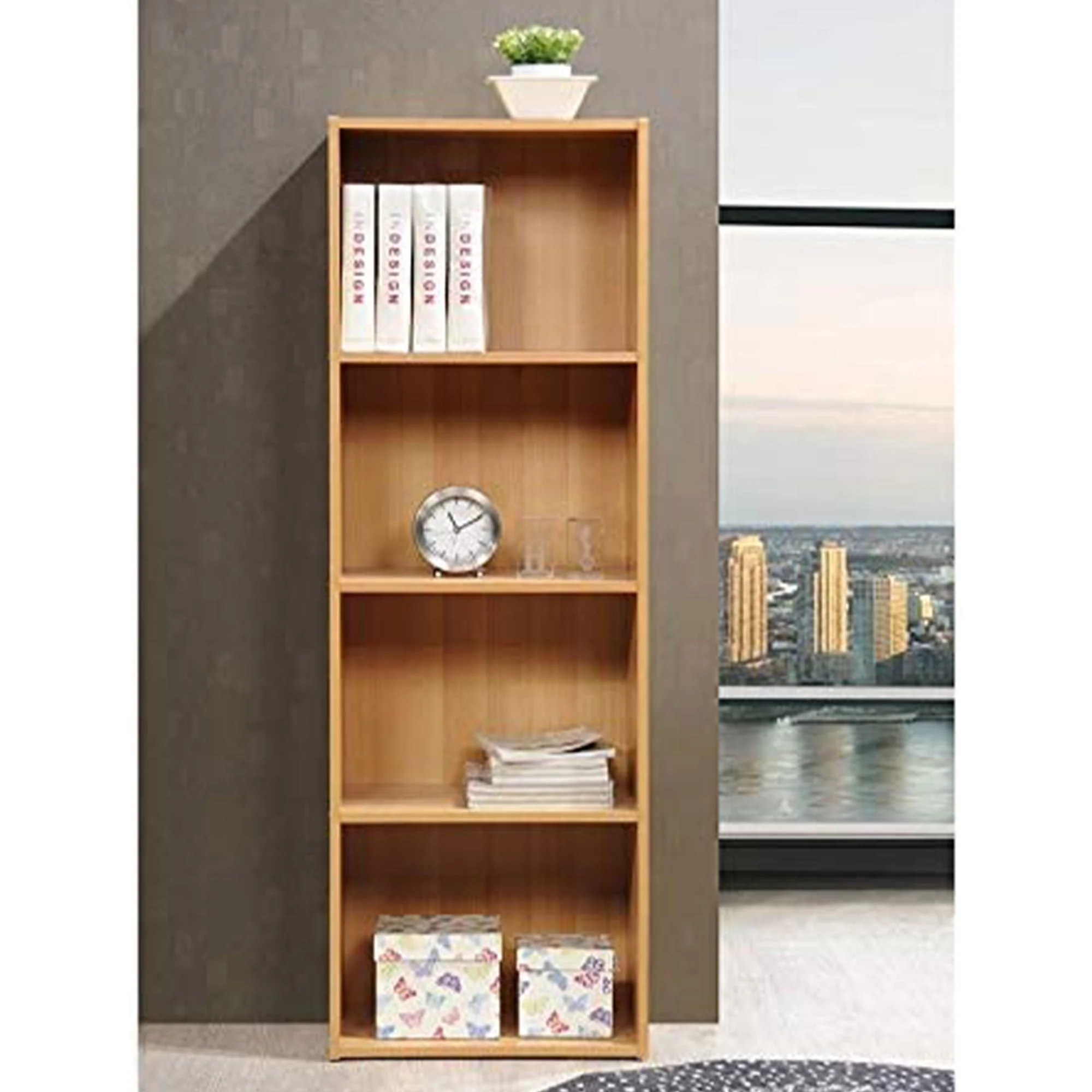 Hodedah 12 x 16 x 47 Inch 4 Shelf Bookcase and Office Organizer, Beech Finish - Image 6
