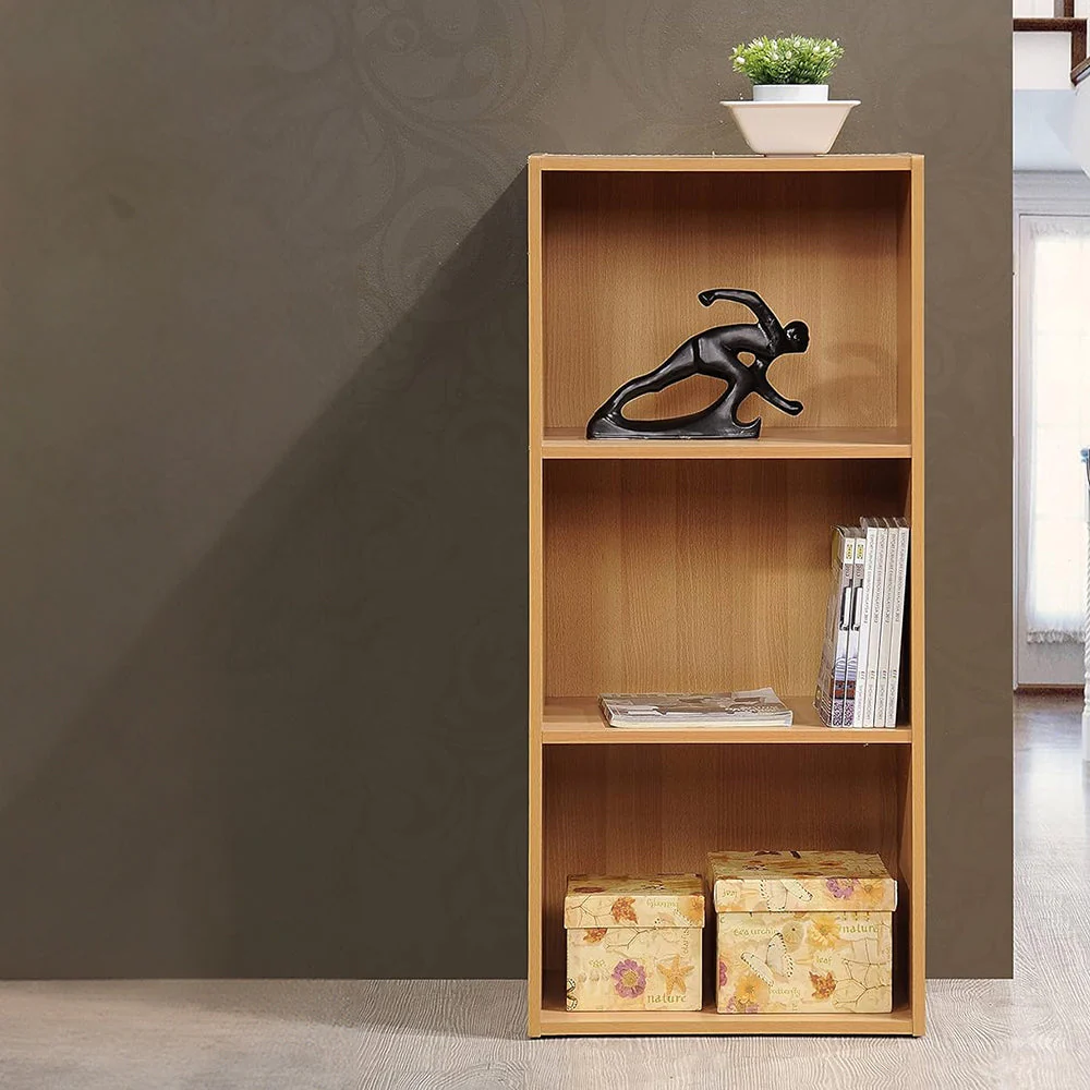 Hodedah 3 Shelf Home and Office Organization Storage Bookcase Cabinets, Beech - Image 2